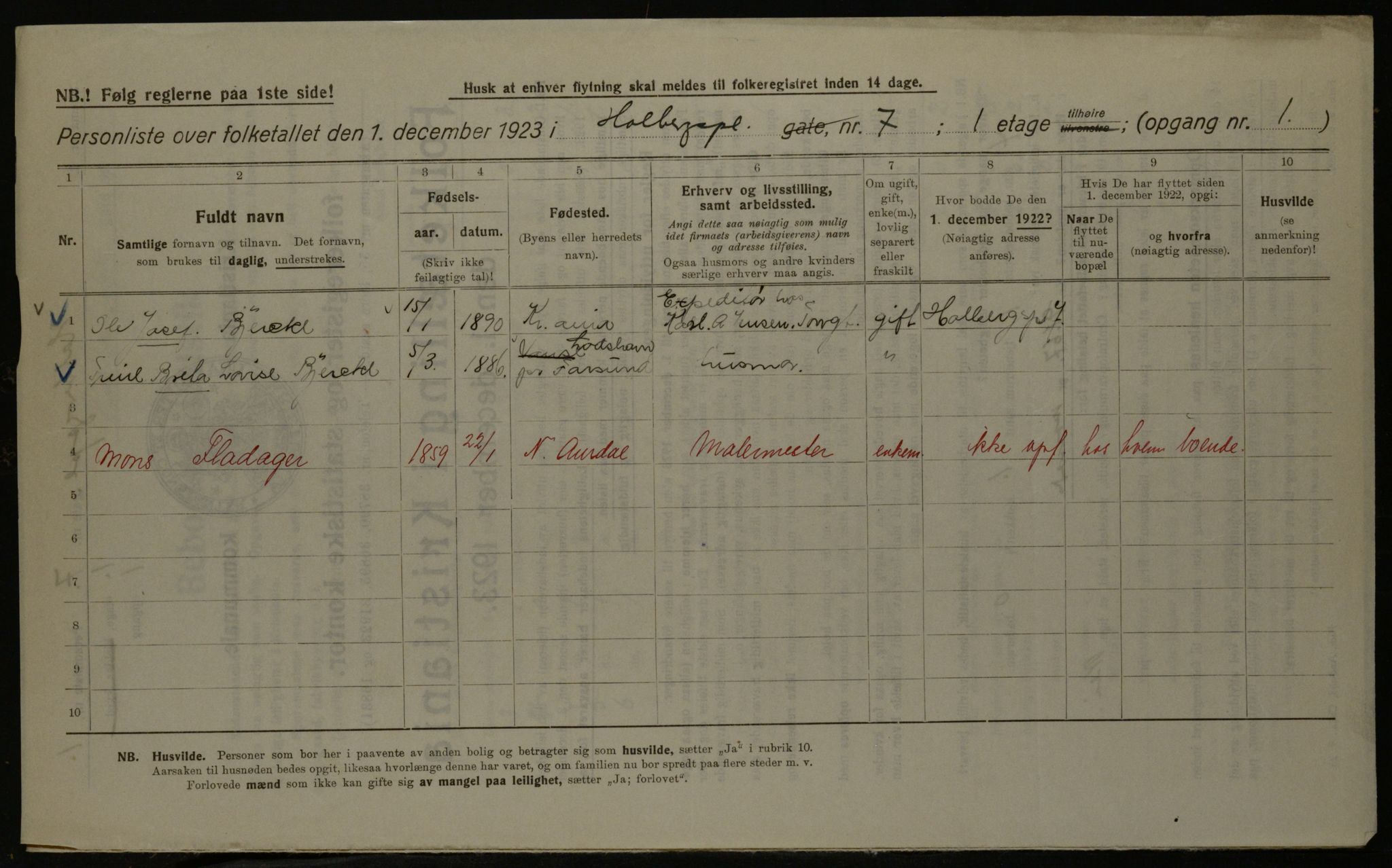 OBA, Kommunal folketelling 1.12.1923 for Kristiania, 1923, s. 45445