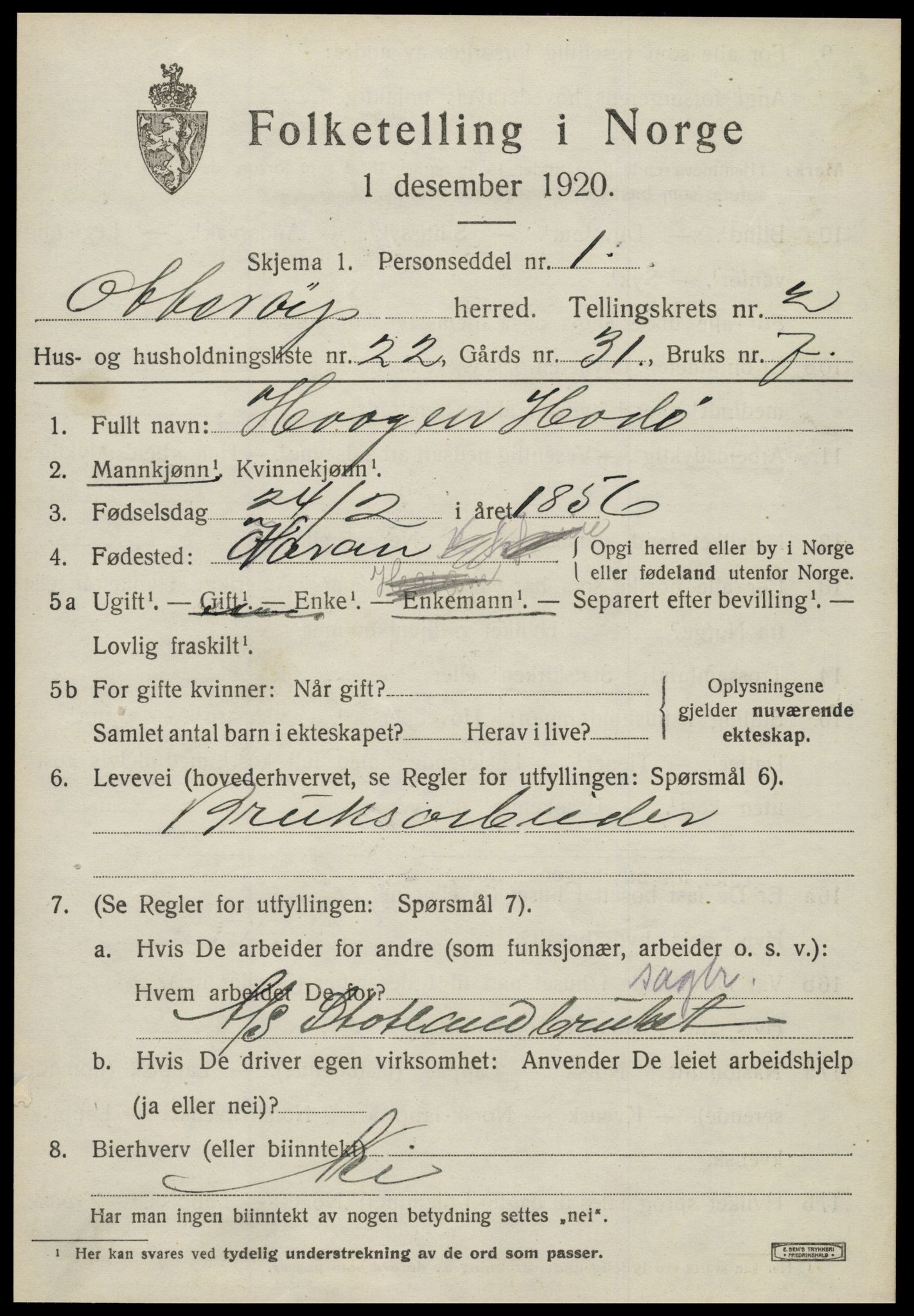 SAT, Folketelling 1920 for 1747 Otterøy herred, 1920, s. 1353