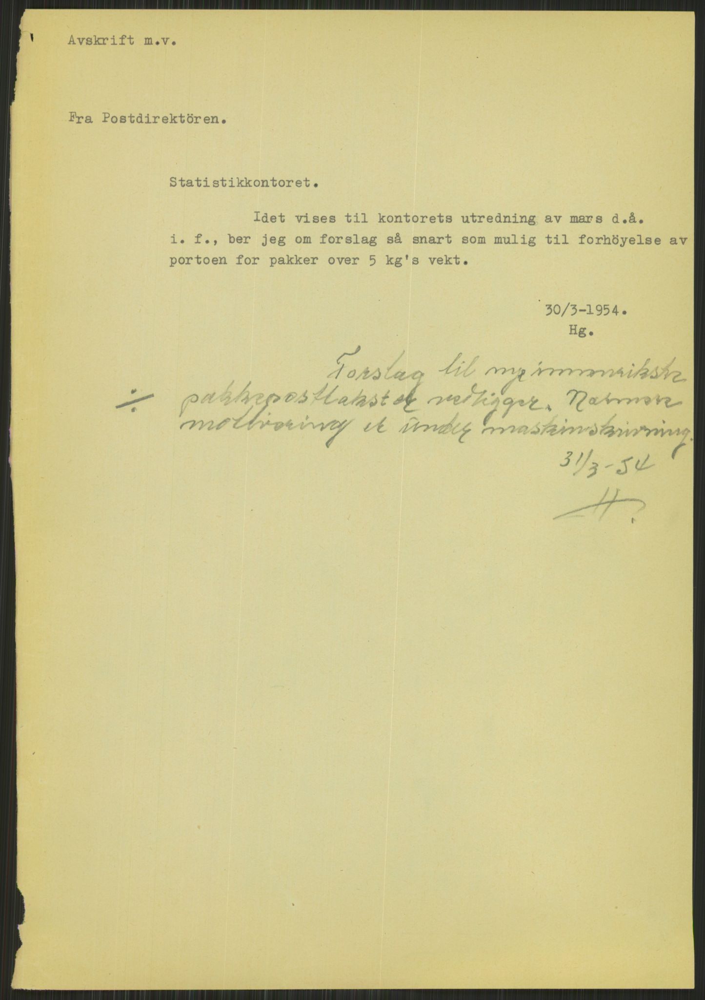 Poststyret, Statistikkontoret (D), RA/S-4658/D/L0043/0003: Alment om postsendinger / Porto og avgifter. Pakkepost, 1929-1955, s. 601