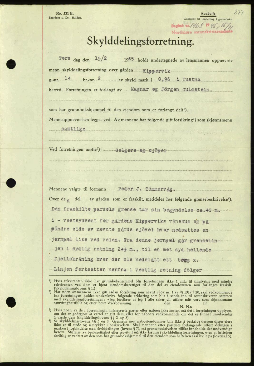 Nordmøre sorenskriveri, AV/SAT-A-4132/1/2/2Ca: Pantebok nr. A100a, 1945-1945, Dagboknr: 1468/1945