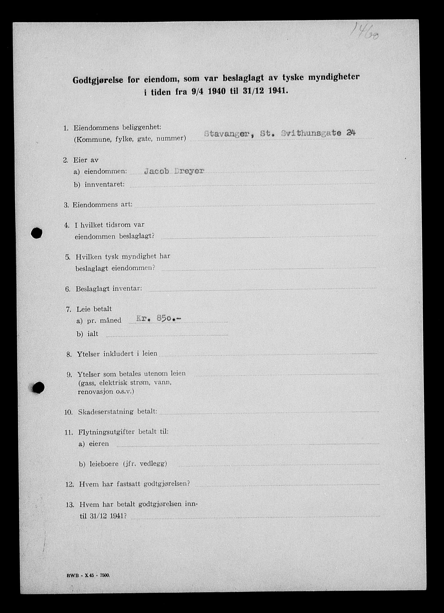 Justisdepartementet, Tilbakeføringskontoret for inndratte formuer, AV/RA-S-1564/I/L1014: Godtgjørelse for beslaglagt eiendom, 1940-1941, s. 26