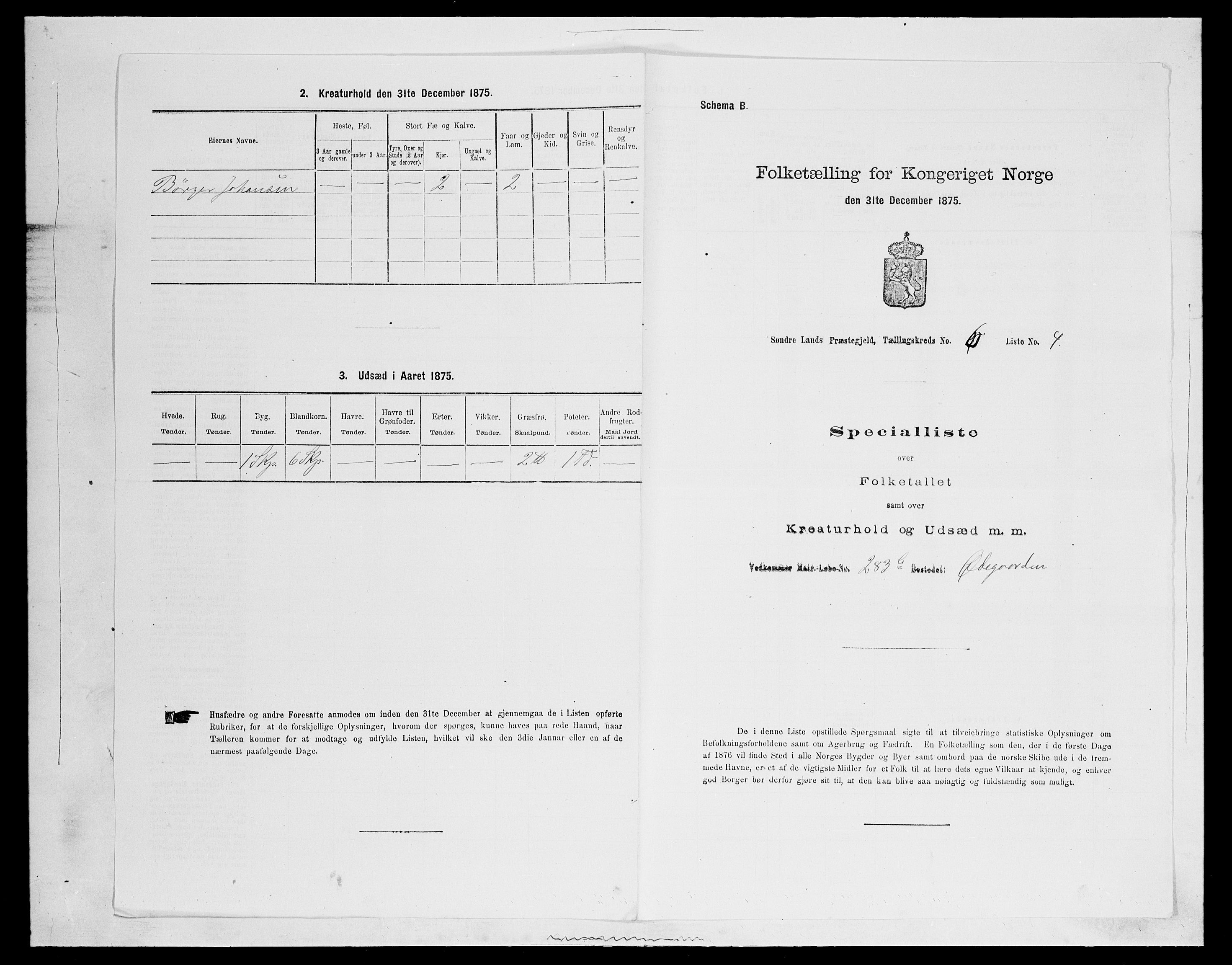 SAH, Folketelling 1875 for 0536P Søndre Land prestegjeld, 1875, s. 869