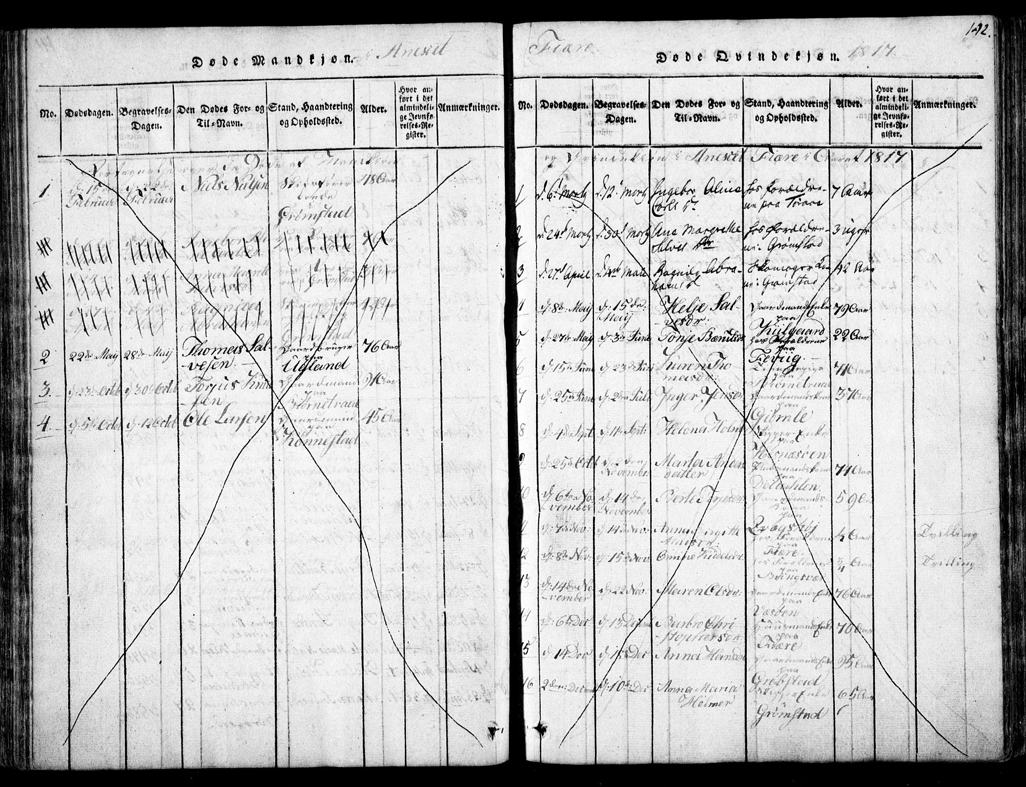 Fjære sokneprestkontor, SAK/1111-0011/F/Fb/L0007: Klokkerbok nr. B 7, 1816-1826, s. 142