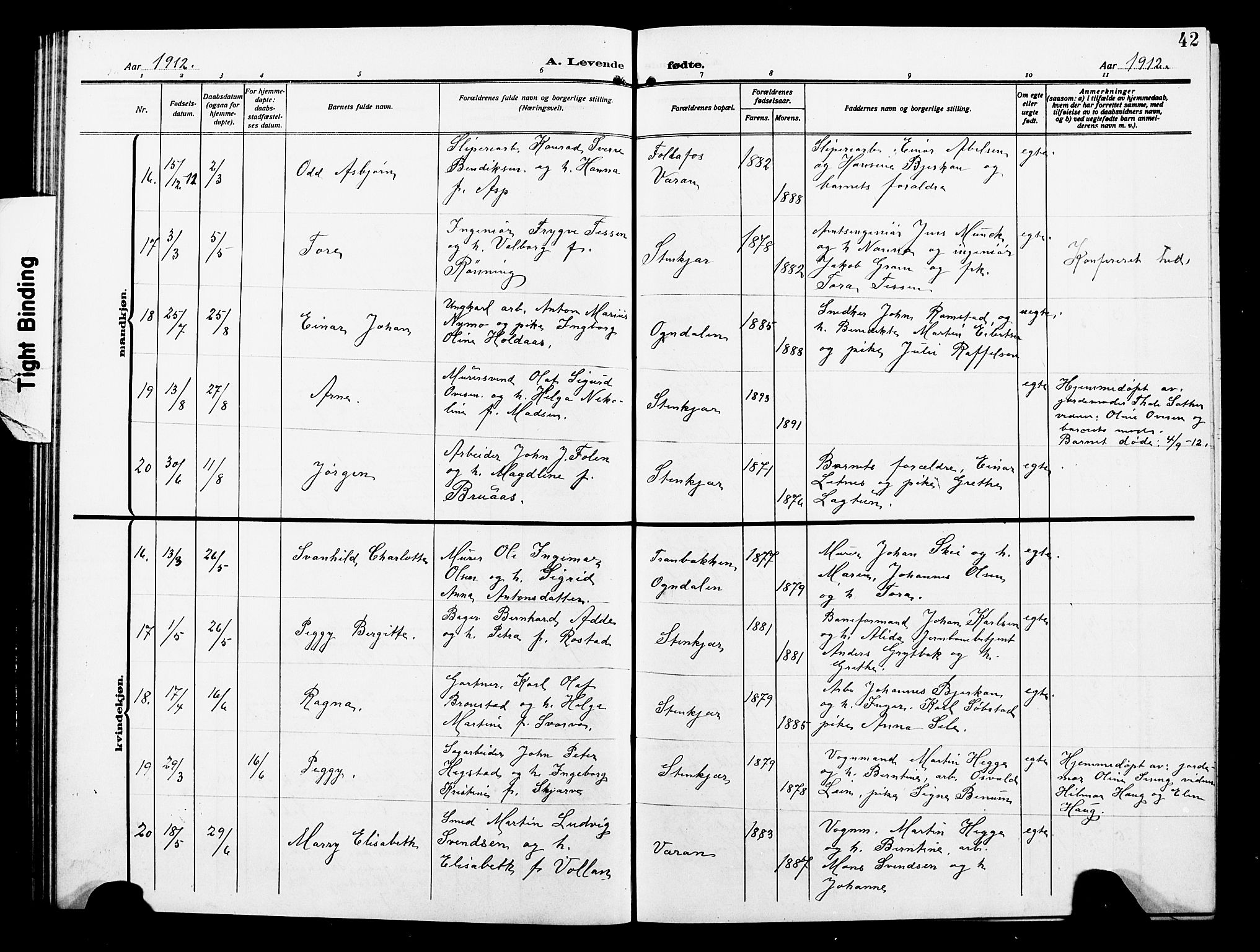 Ministerialprotokoller, klokkerbøker og fødselsregistre - Nord-Trøndelag, AV/SAT-A-1458/739/L0376: Klokkerbok nr. 739C04, 1908-1917, s. 42