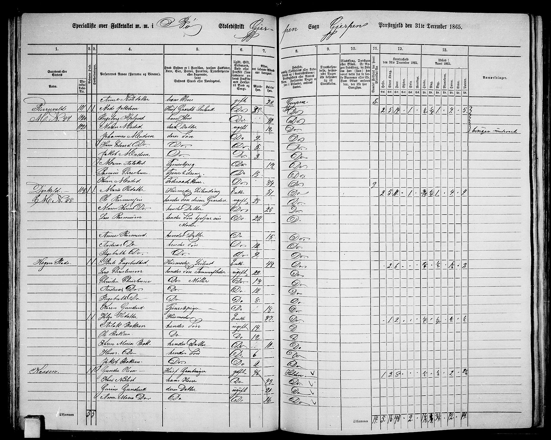 RA, Folketelling 1865 for 0812P Gjerpen prestegjeld, 1865, s. 70