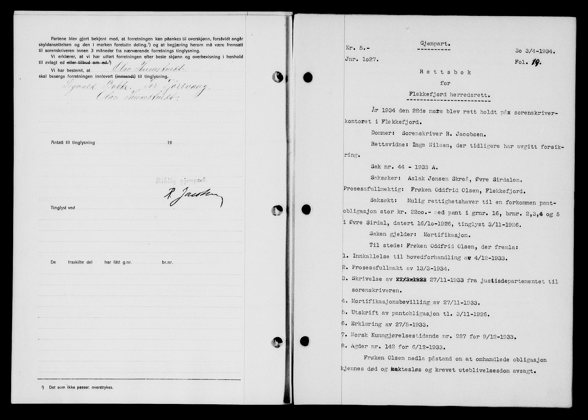 Flekkefjord sorenskriveri, AV/SAK-1221-0001/G/Gb/Gba/L0051: Pantebok nr. 47, 1934-1935, Tingl.dato: 03.04.1934