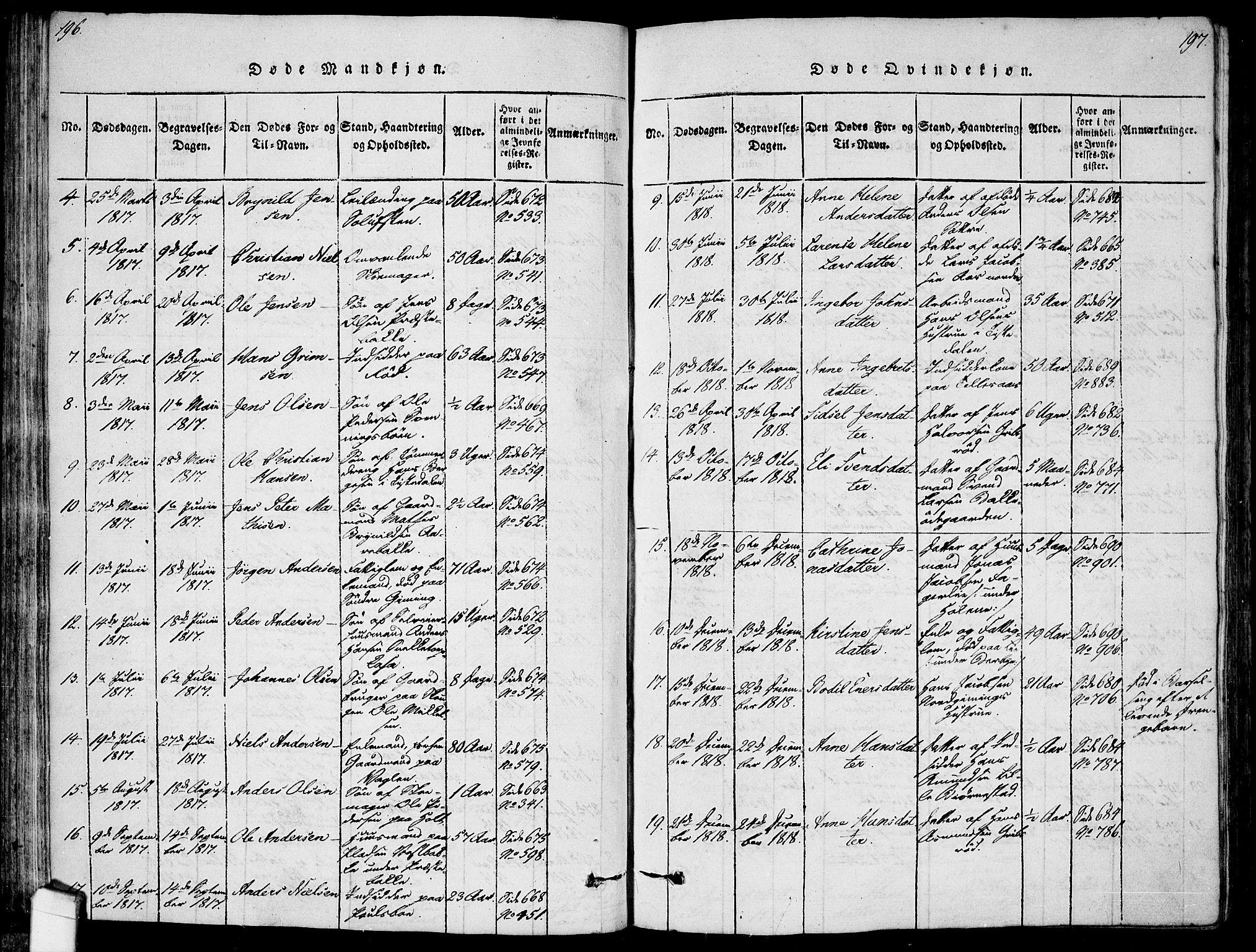 Idd prestekontor Kirkebøker, SAO/A-10911/F/Fc/L0002: Ministerialbok nr. III 2, 1815-1831, s. 196-197