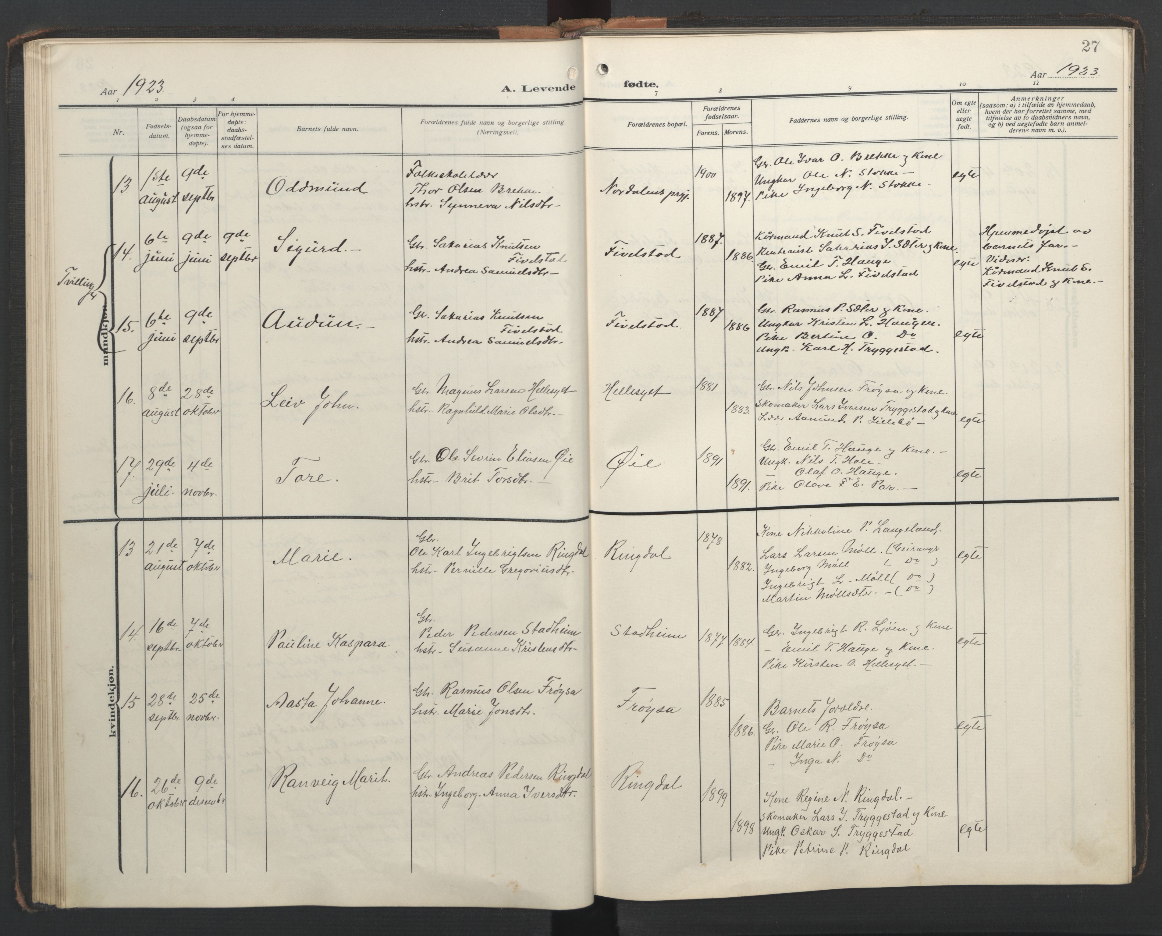 Ministerialprotokoller, klokkerbøker og fødselsregistre - Møre og Romsdal, AV/SAT-A-1454/517/L0232: Klokkerbok nr. 517C05, 1910-1946, s. 27