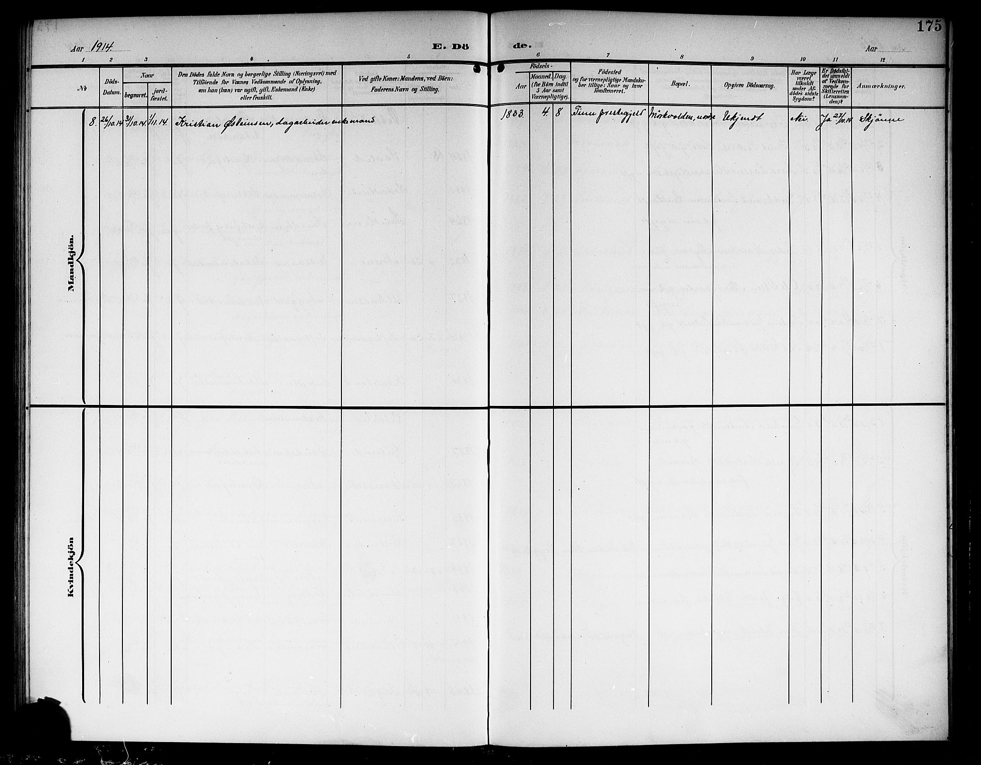 Nore kirkebøker, AV/SAKO-A-238/G/Ga/L0004: Klokkerbok nr. I 4, 1904-1919, s. 175