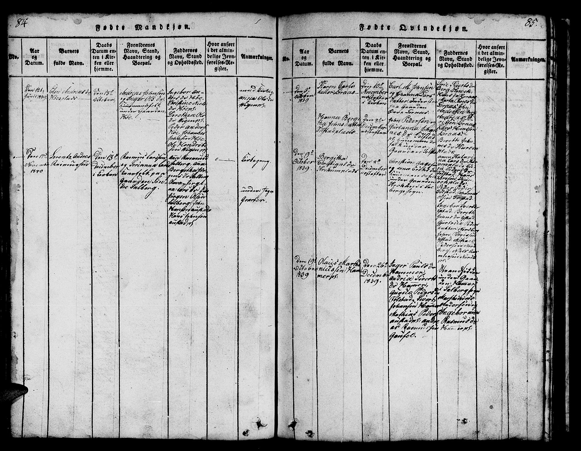 Ministerialprotokoller, klokkerbøker og fødselsregistre - Nord-Trøndelag, SAT/A-1458/731/L0310: Klokkerbok nr. 731C01, 1816-1874, s. 84-85