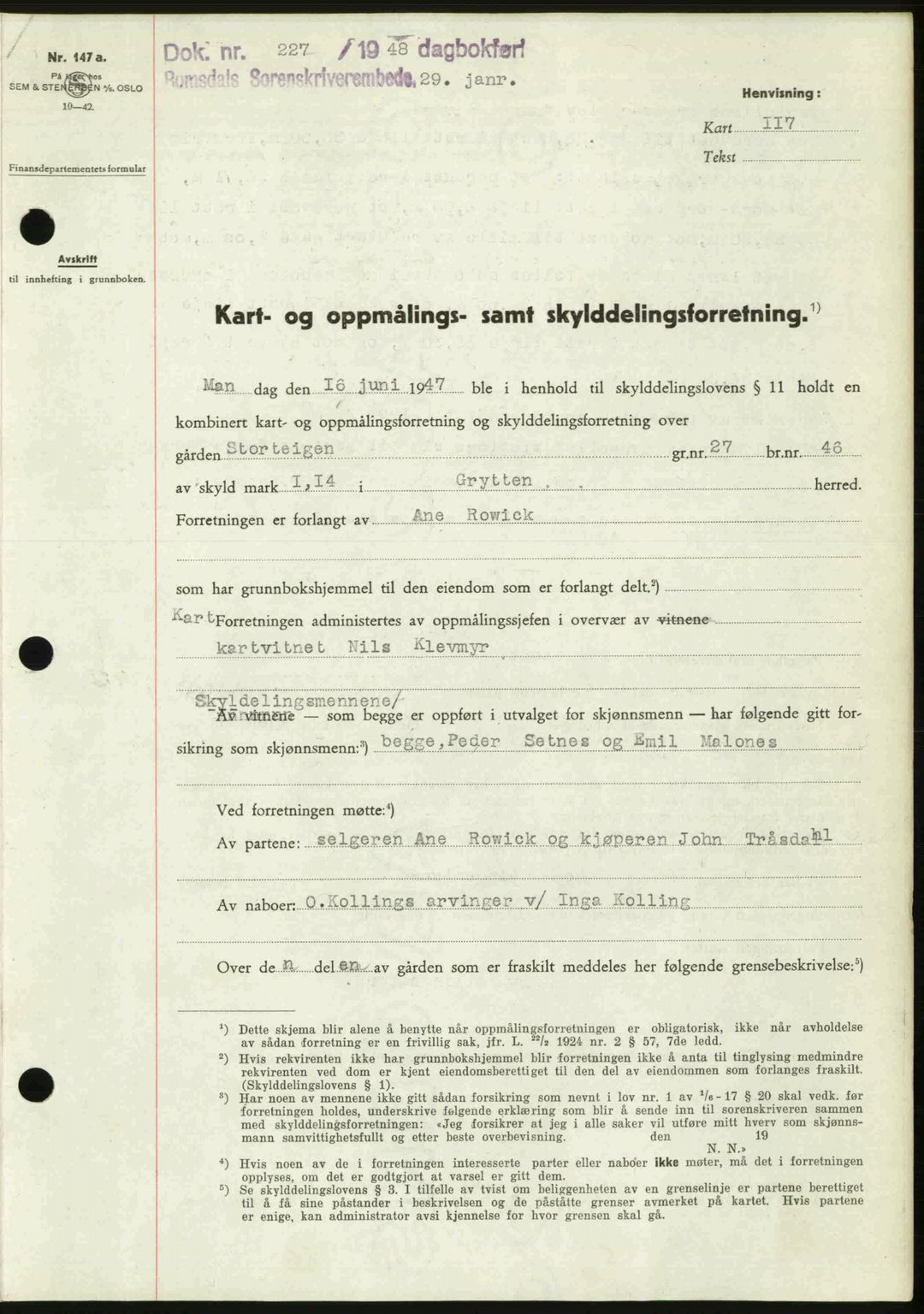 Romsdal sorenskriveri, SAT/A-4149/1/2/2C: Pantebok nr. A25, 1948-1948, Dagboknr: 227/1948