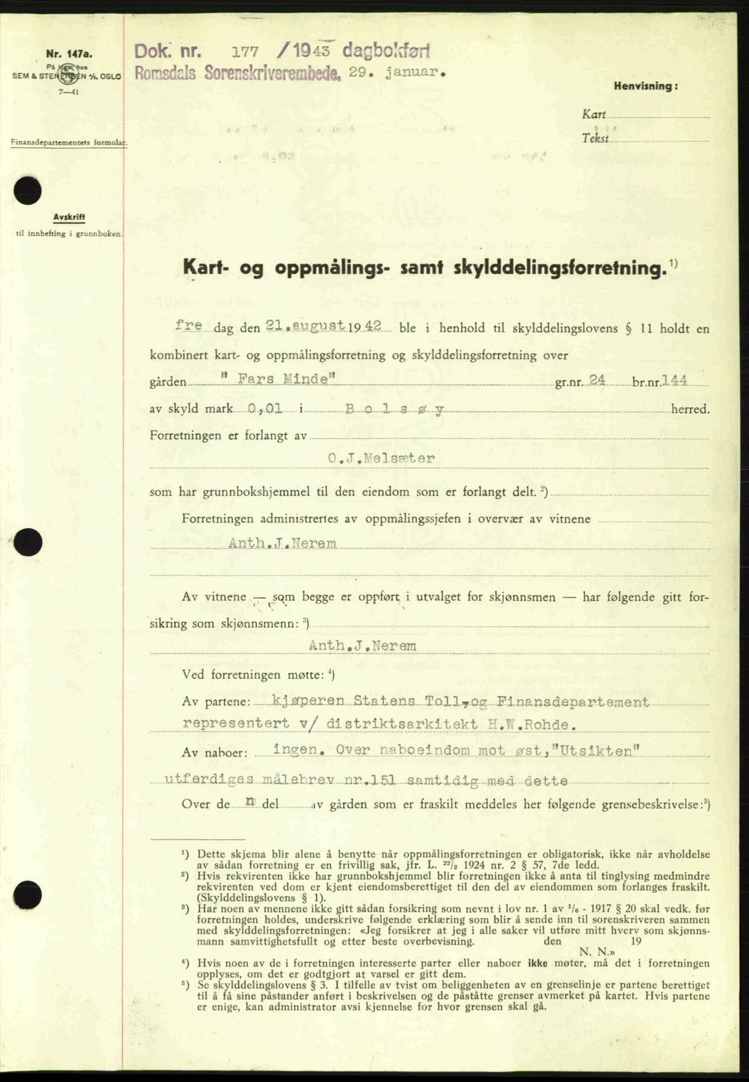 Romsdal sorenskriveri, SAT/A-4149/1/2/2C: Pantebok nr. A13, 1942-1943, Dagboknr: 177/1943