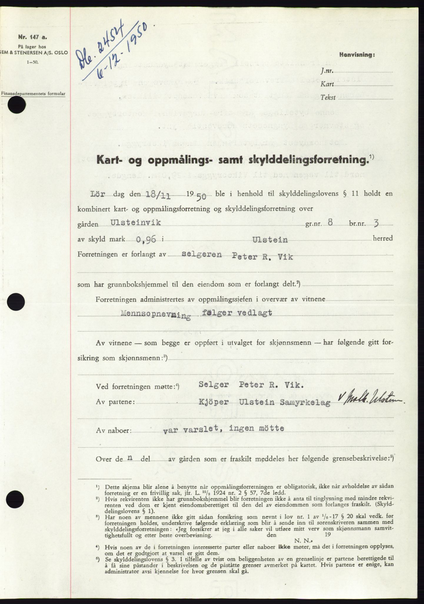 Søre Sunnmøre sorenskriveri, SAT/A-4122/1/2/2C/L0088: Pantebok nr. 14A, 1950-1951, Dagboknr: 2454/1950