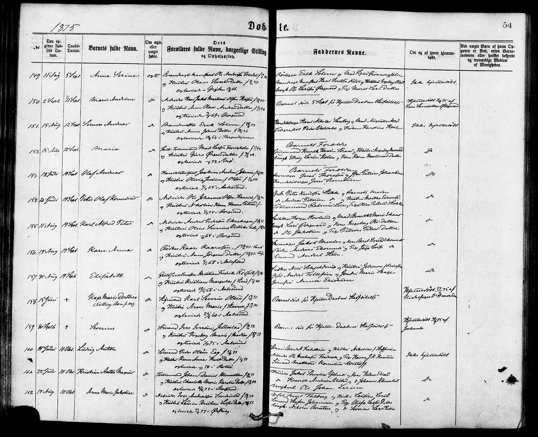 Ministerialprotokoller, klokkerbøker og fødselsregistre - Møre og Romsdal, SAT/A-1454/529/L0453: Ministerialbok nr. 529A03, 1872-1877, s. 54