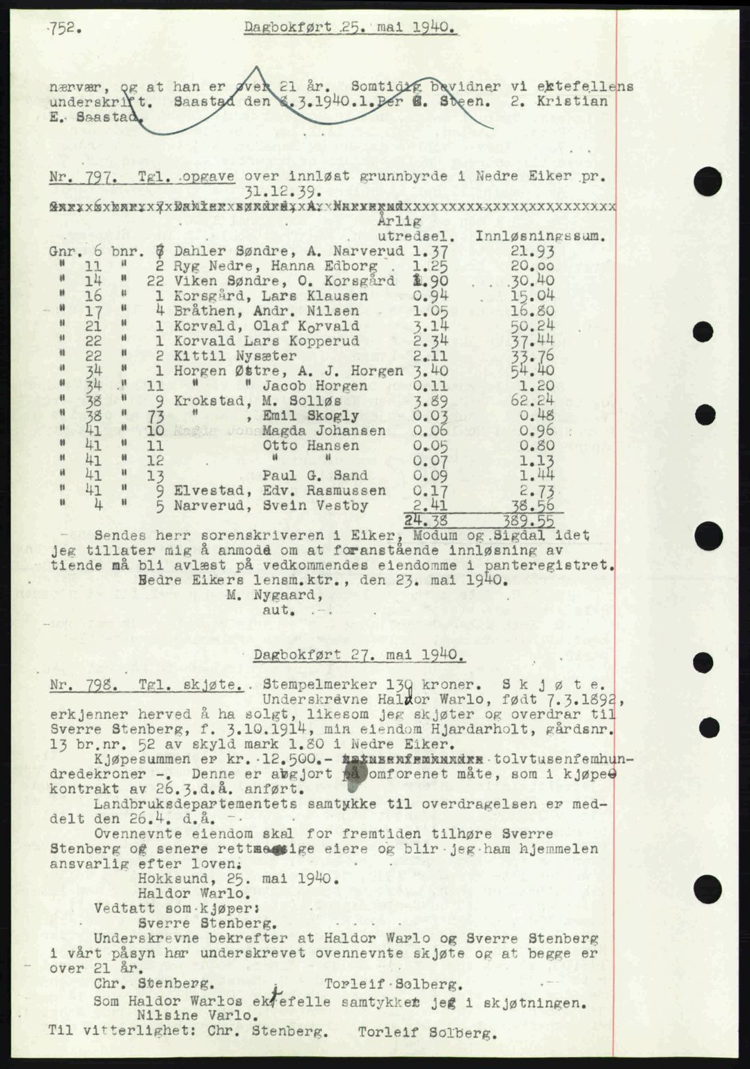 Eiker, Modum og Sigdal sorenskriveri, SAKO/A-123/G/Ga/Gab/L0041: Pantebok nr. A11, 1939-1940, Dagboknr: 797/1940