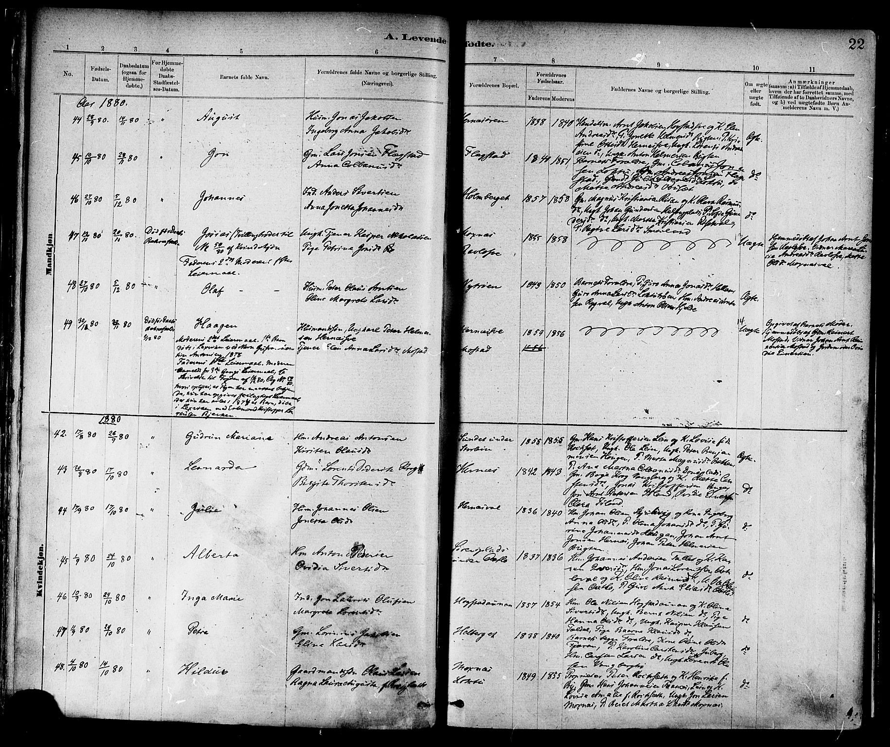 Ministerialprotokoller, klokkerbøker og fødselsregistre - Nord-Trøndelag, SAT/A-1458/713/L0120: Ministerialbok nr. 713A09, 1878-1887, s. 22