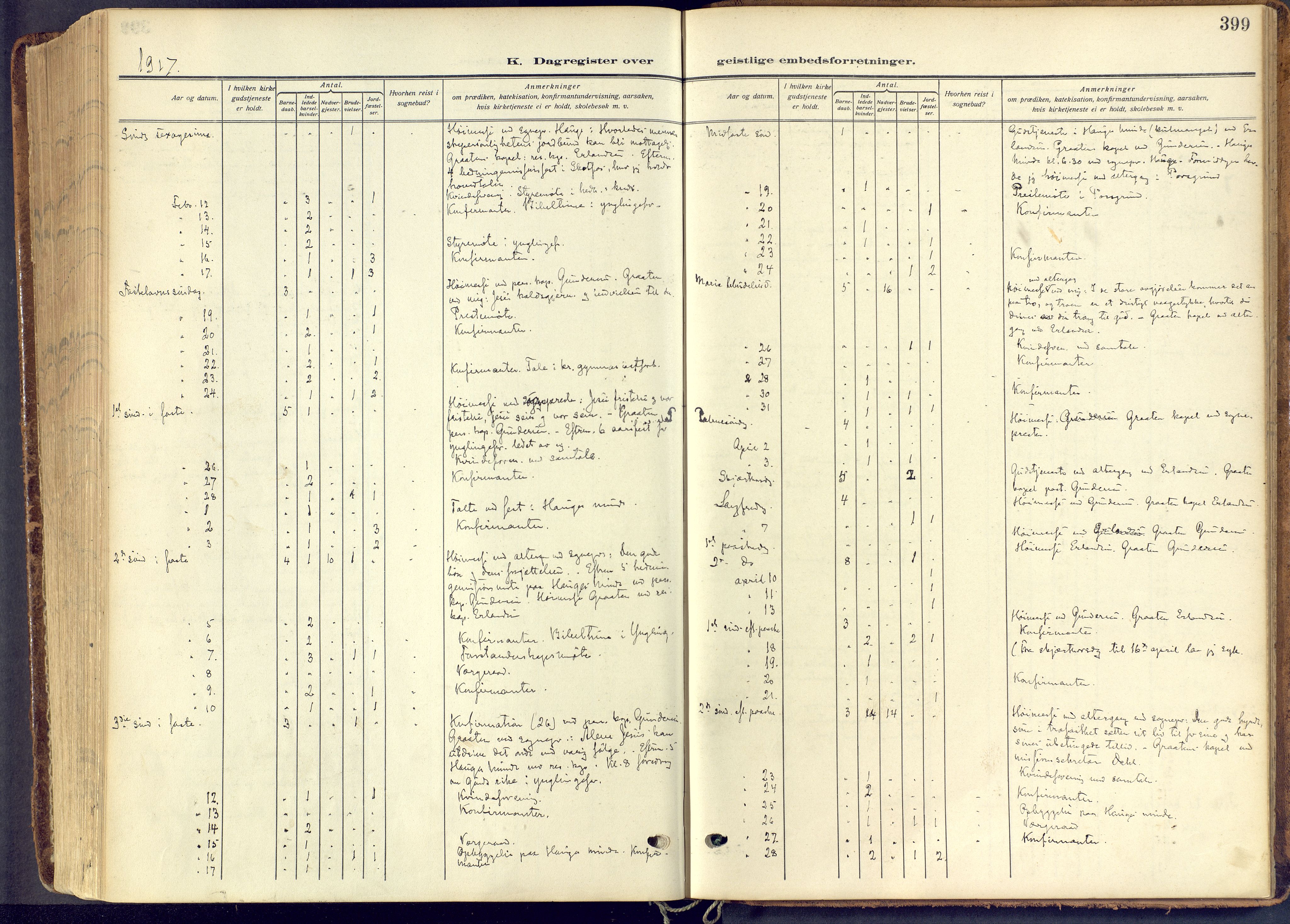 Skien kirkebøker, SAKO/A-302/F/Fa/L0013: Ministerialbok nr. 13, 1915-1921, s. 399