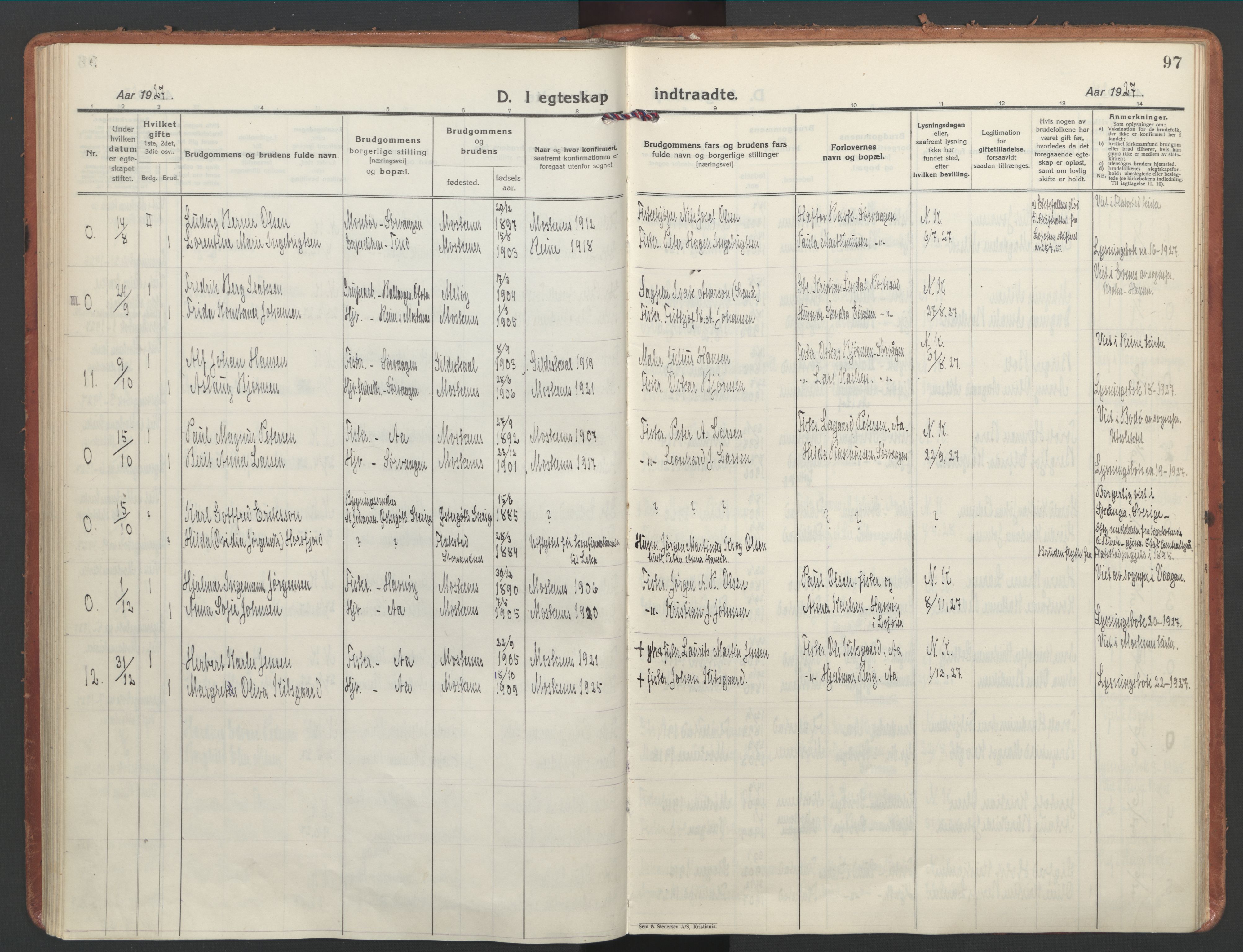 Ministerialprotokoller, klokkerbøker og fødselsregistre - Nordland, SAT/A-1459/886/L1223: Ministerialbok nr. 886A05, 1926-1938, s. 97