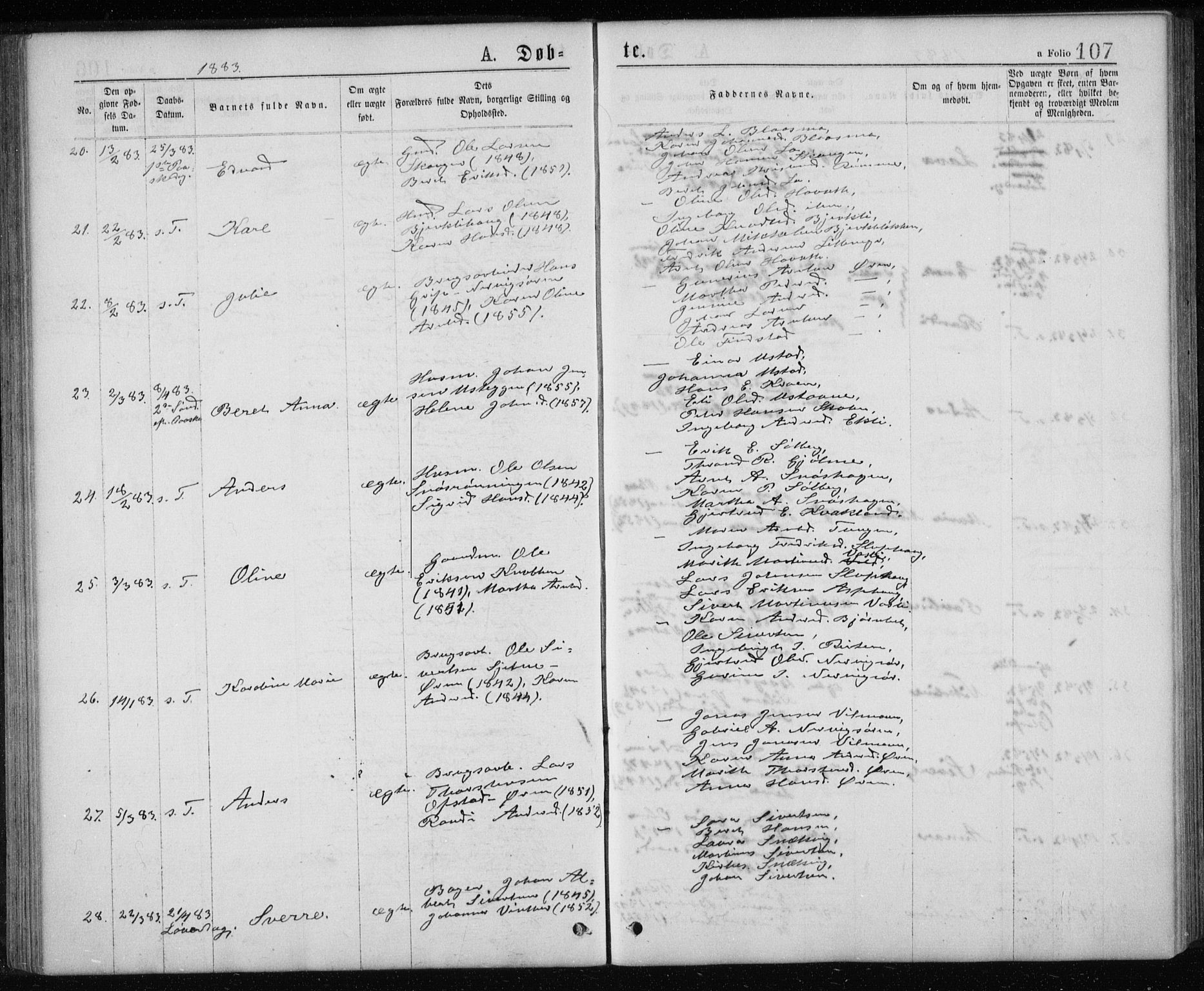 Ministerialprotokoller, klokkerbøker og fødselsregistre - Sør-Trøndelag, SAT/A-1456/668/L0817: Klokkerbok nr. 668C06, 1873-1884, s. 107