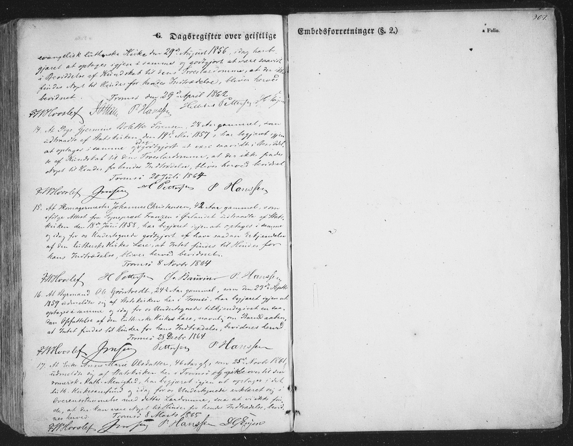 Tromsø sokneprestkontor/stiftsprosti/domprosti, SATØ/S-1343/G/Ga/L0011kirke: Ministerialbok nr. 11, 1856-1865, s. 307