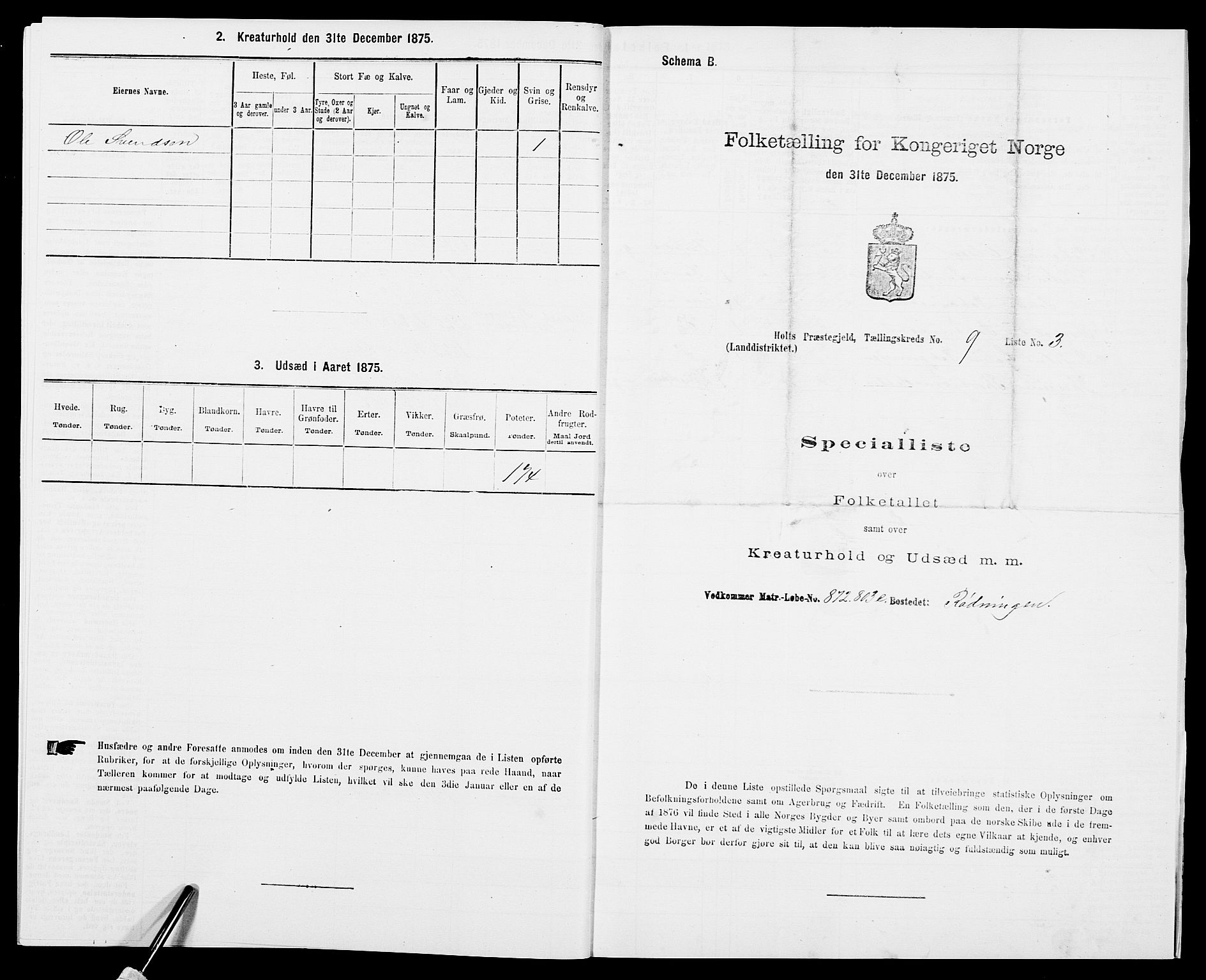 SAK, Folketelling 1875 for 0914L Holt prestegjeld, Holt sokn, 1875, s. 1151