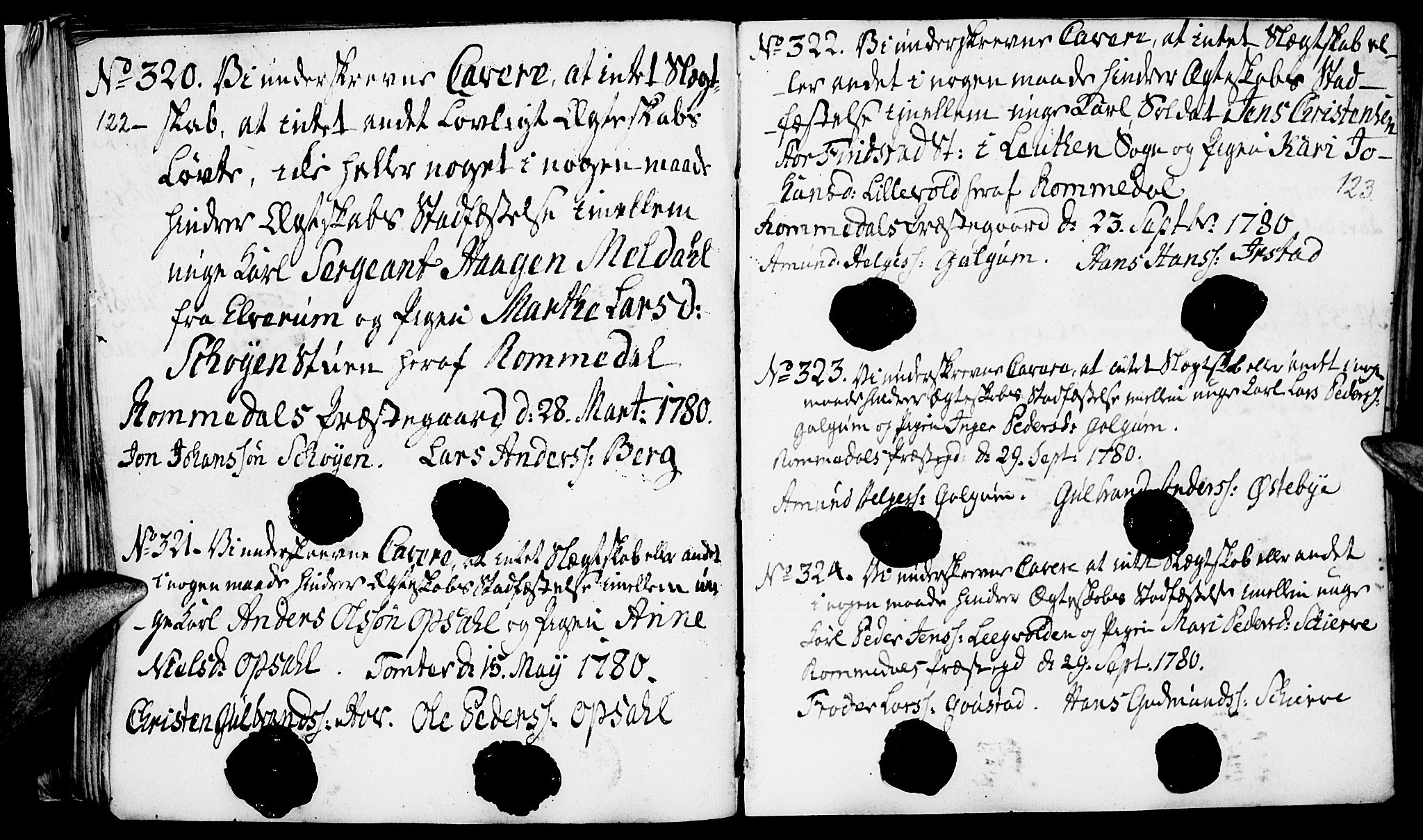 Romedal prestekontor, SAH/PREST-004/I/L0001: Forlovererklæringer nr. 1, 1762-1802, s. 122-123