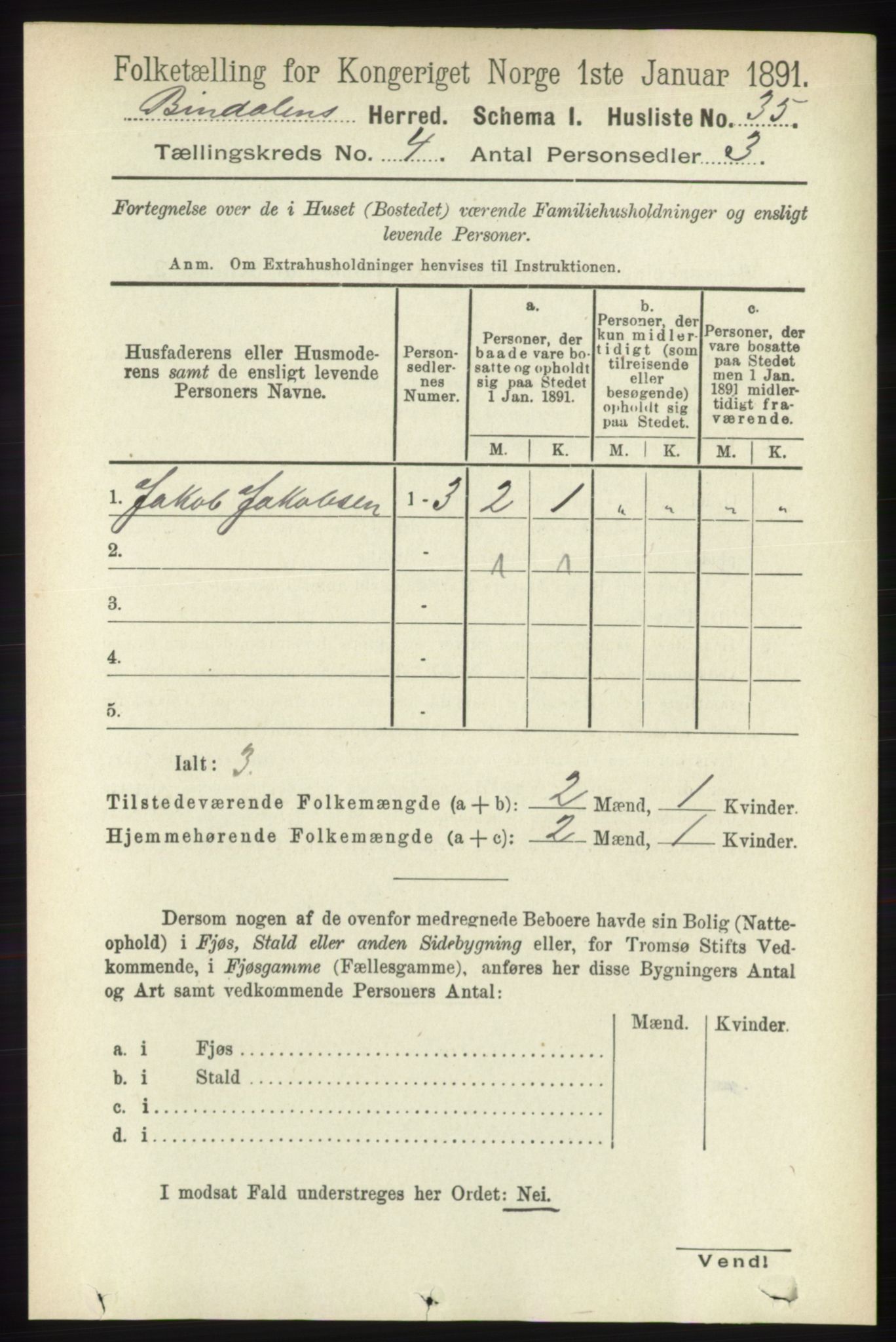 RA, Folketelling 1891 for 1811 Bindal herred, 1891, s. 1024