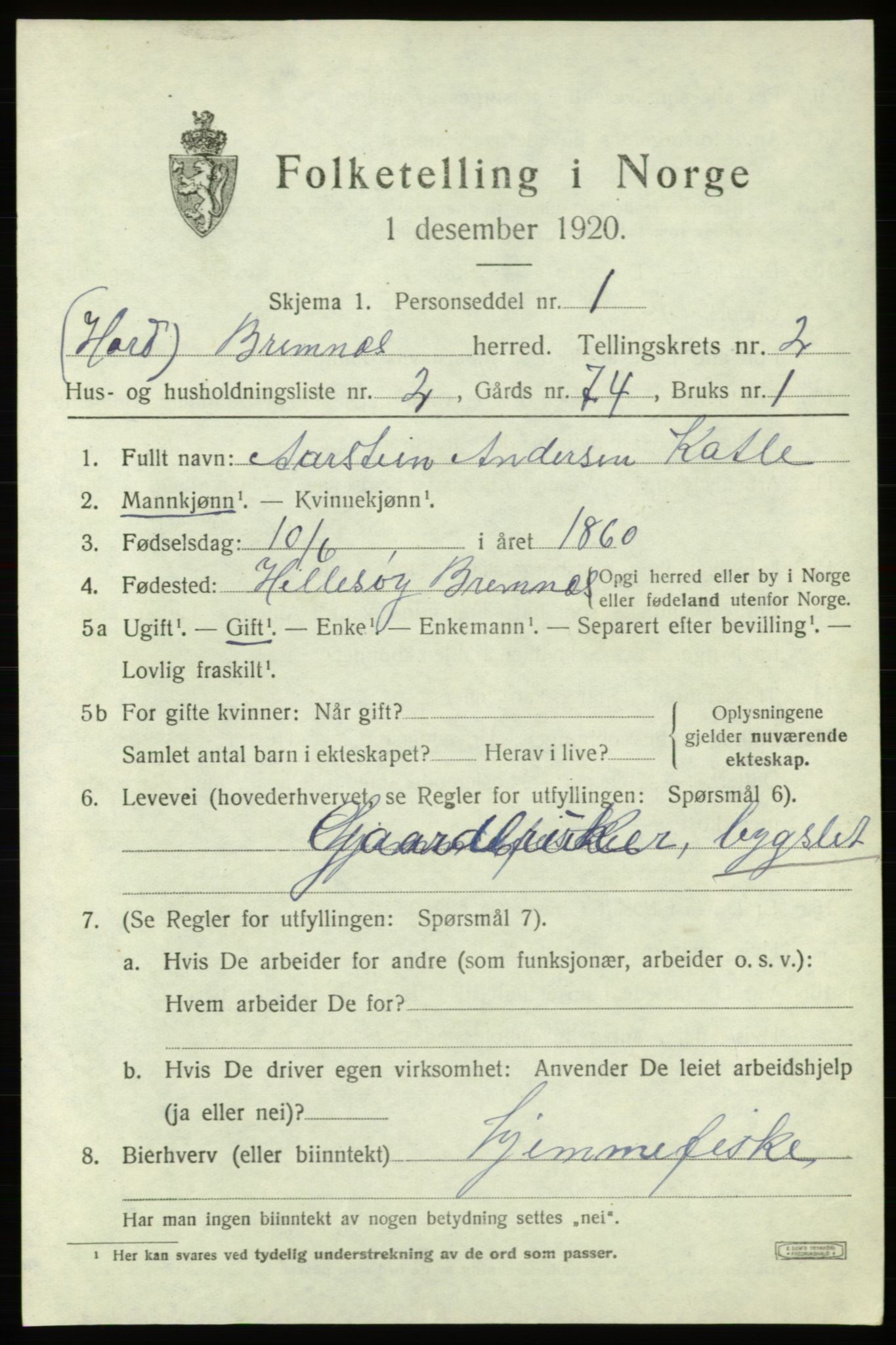 SAB, Folketelling 1920 for 1220 Bremnes herred, 1920, s. 1318