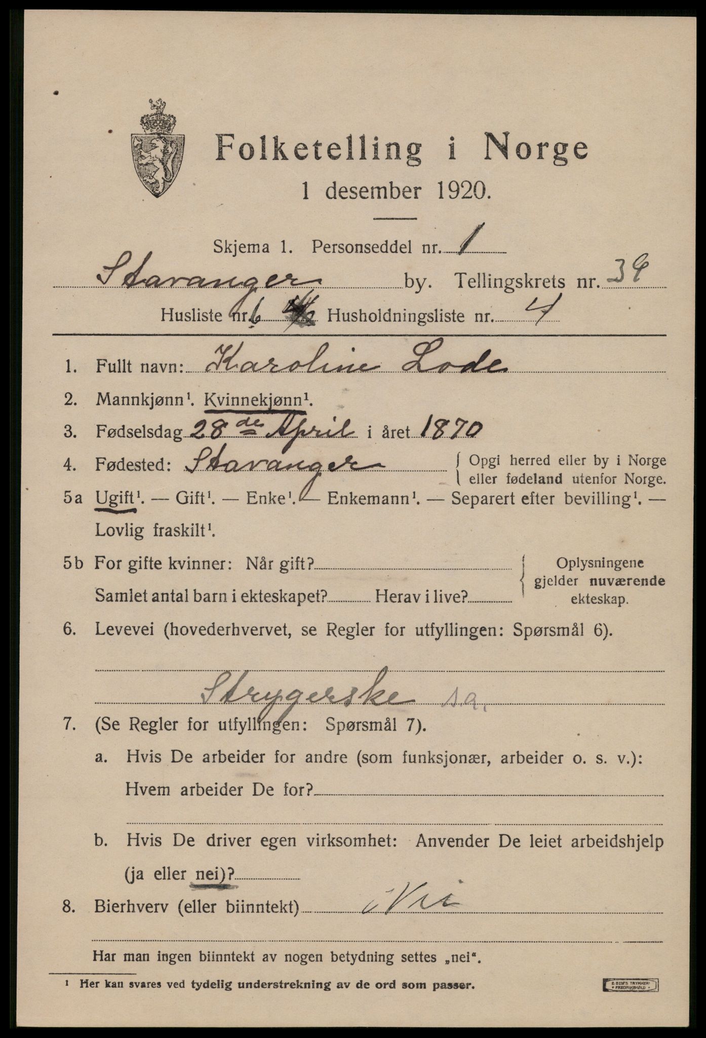 SAST, Folketelling 1920 for 1103 Stavanger kjøpstad, 1920, s. 101124