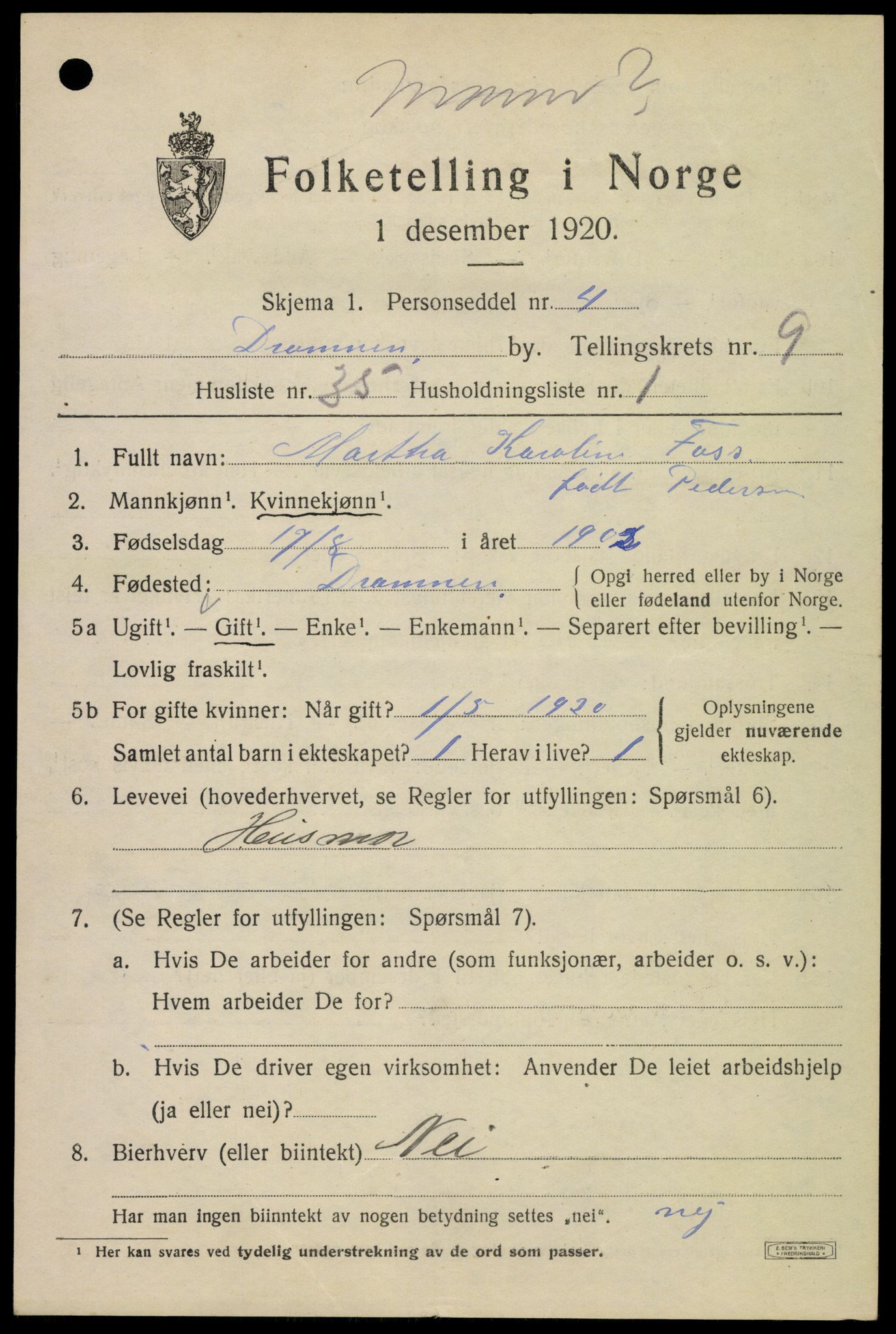 SAKO, Folketelling 1920 for 0602 Drammen kjøpstad, 1920, s. 59855