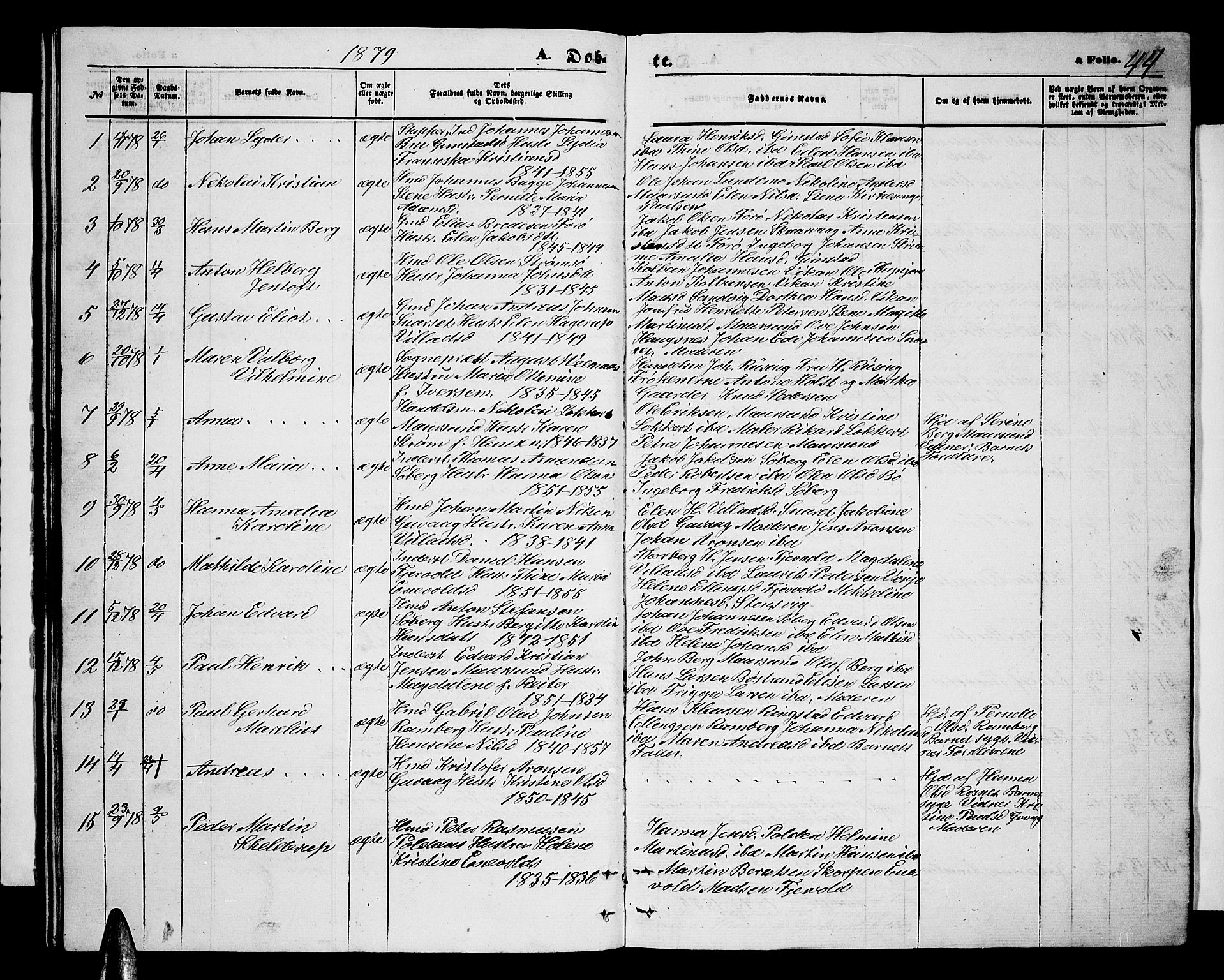 Ministerialprotokoller, klokkerbøker og fødselsregistre - Nordland, AV/SAT-A-1459/891/L1314: Klokkerbok nr. 891C03, 1870-1885, s. 44