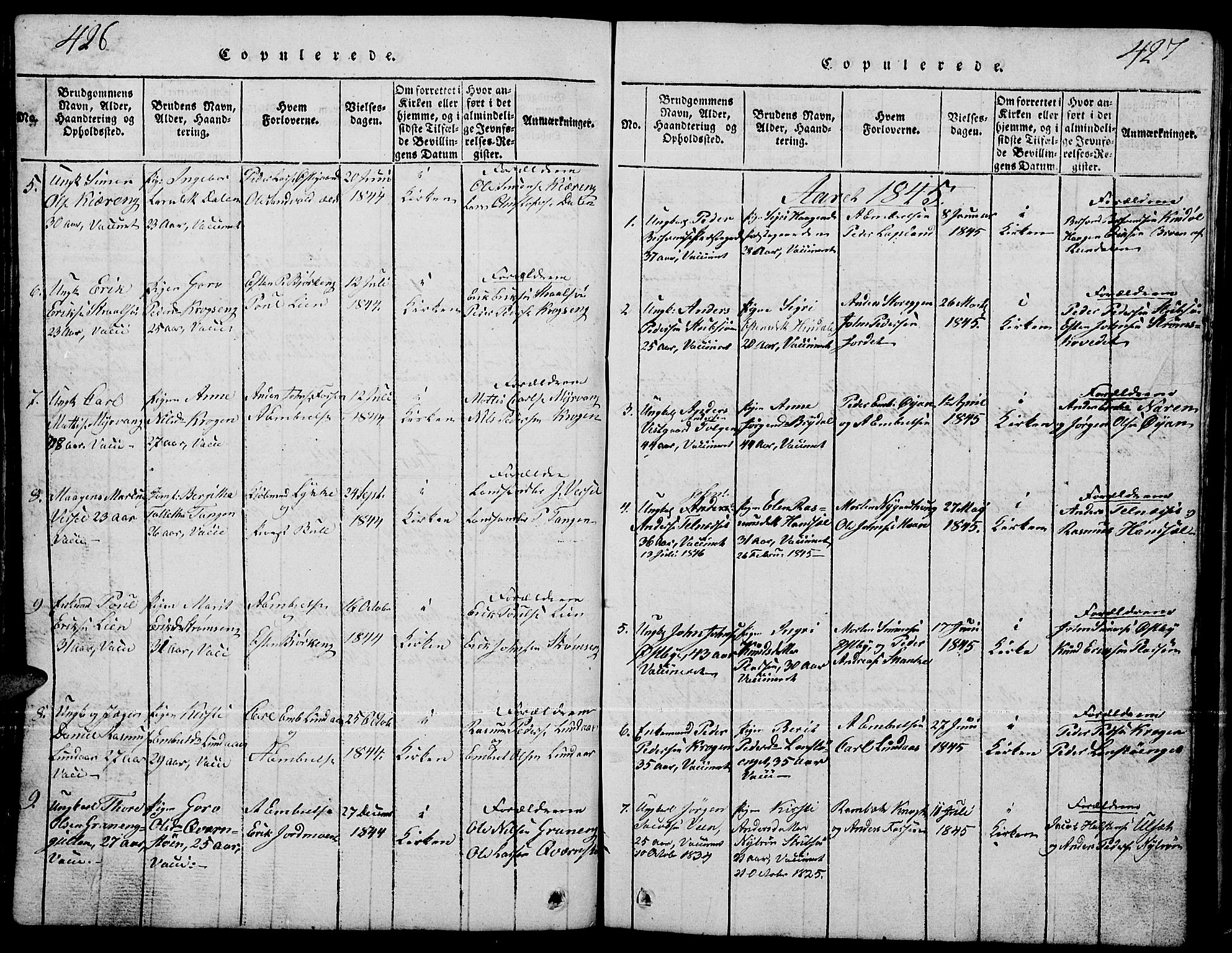 Tynset prestekontor, SAH/PREST-058/H/Ha/Hab/L0001: Klokkerbok nr. 1, 1814-1859, s. 426-427