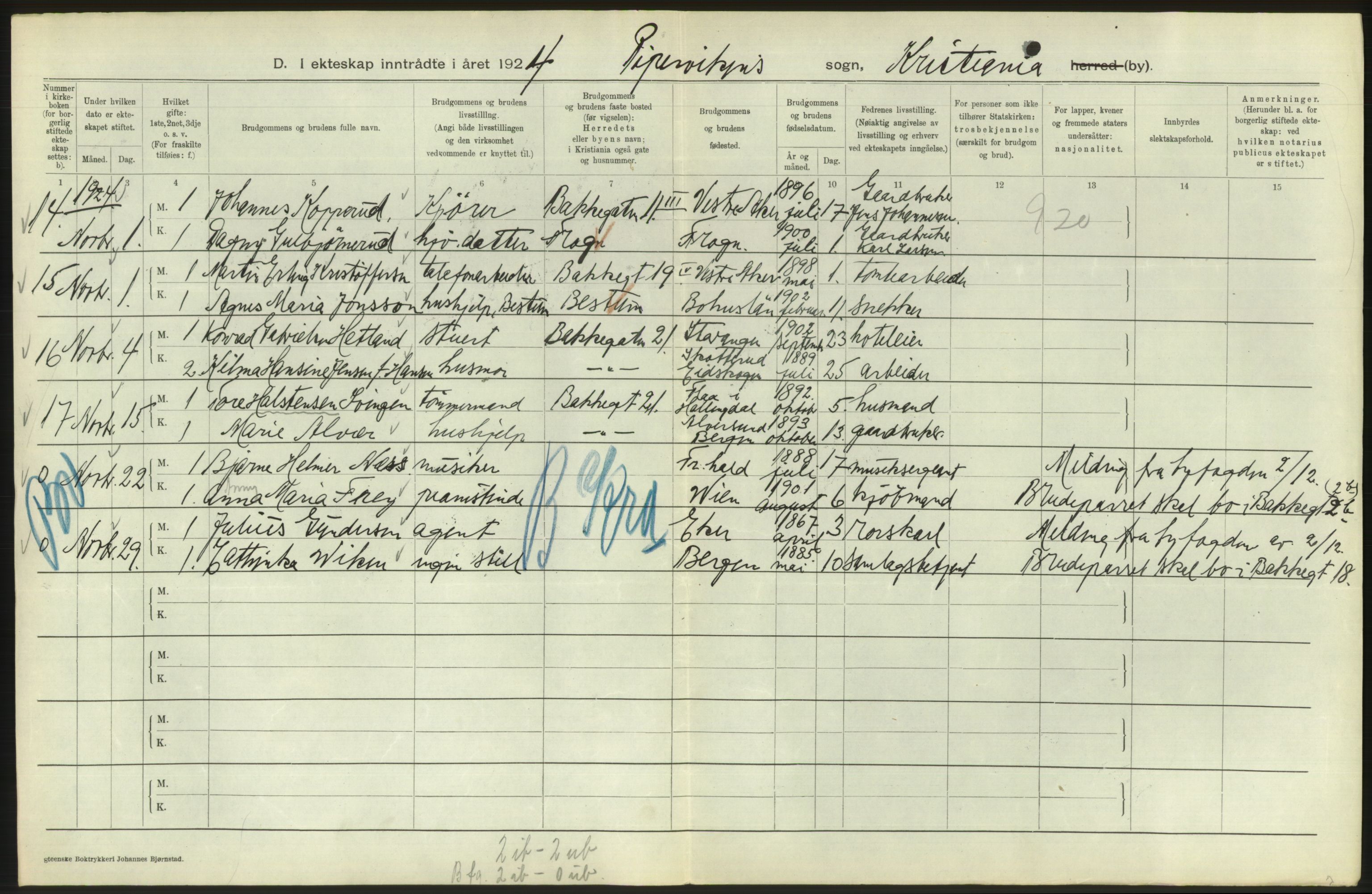 Statistisk sentralbyrå, Sosiodemografiske emner, Befolkning, AV/RA-S-2228/D/Df/Dfc/Dfcd/L0007: Kristiania: Gifte, 1924, s. 690