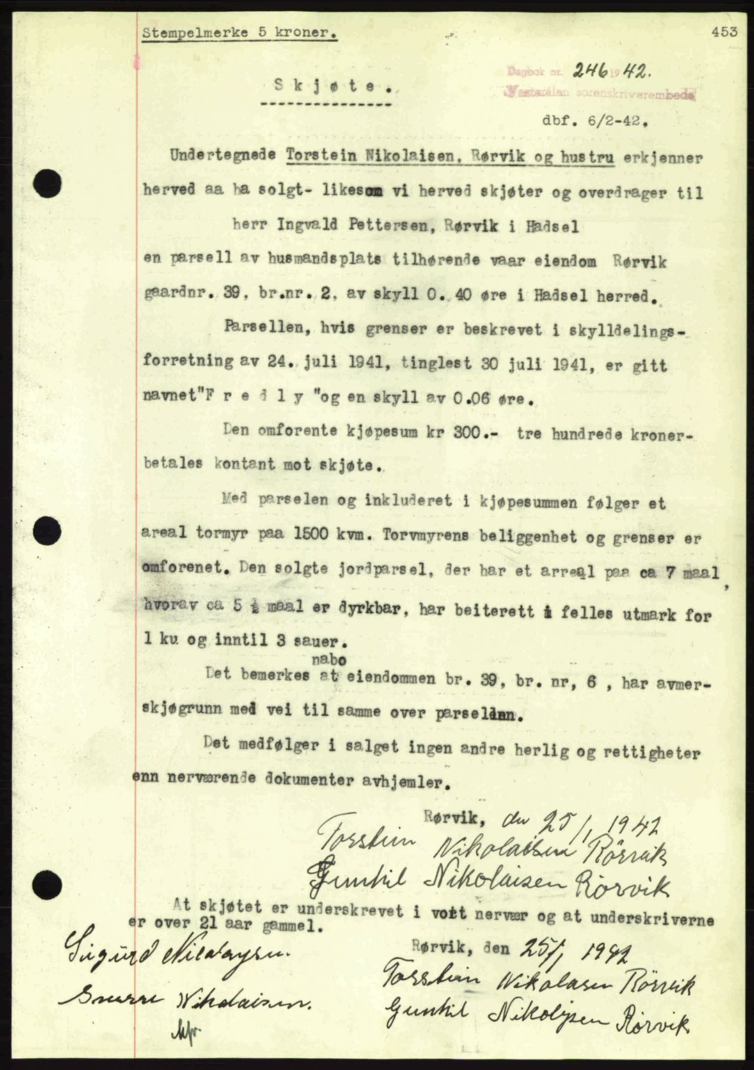 Vesterålen sorenskriveri, SAT/A-4180/1/2/2Ca: Pantebok nr. A12, 1941-1942, Dagboknr: 246/1942