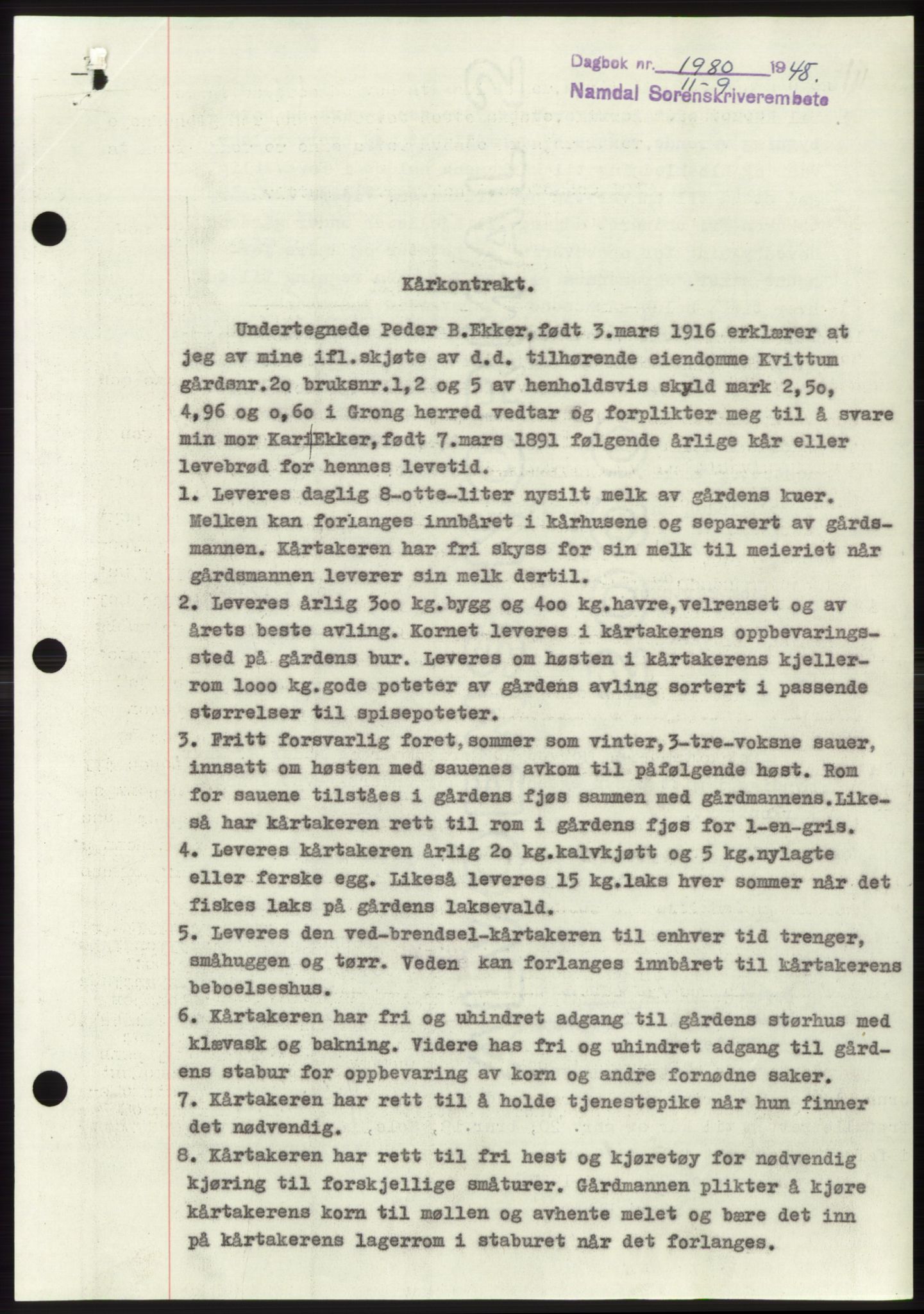 Namdal sorenskriveri, SAT/A-4133/1/2/2C: Pantebok nr. -, 1948-1948, Dagboknr: 1980/1948