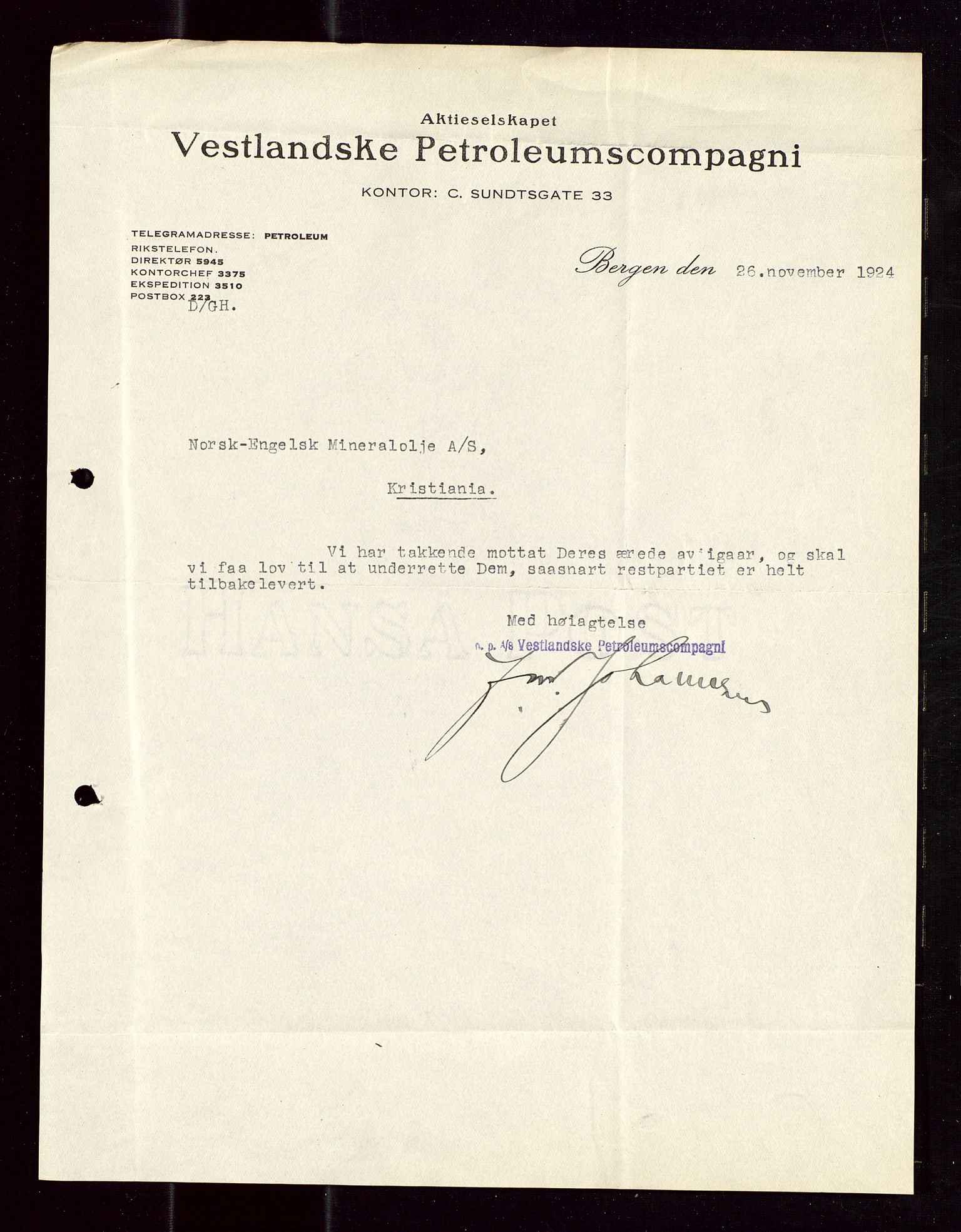 Pa 1521 - A/S Norske Shell, SAST/A-101915/E/Ea/Eaa/L0013: Sjefskorrespondanse, 1924, s. 680