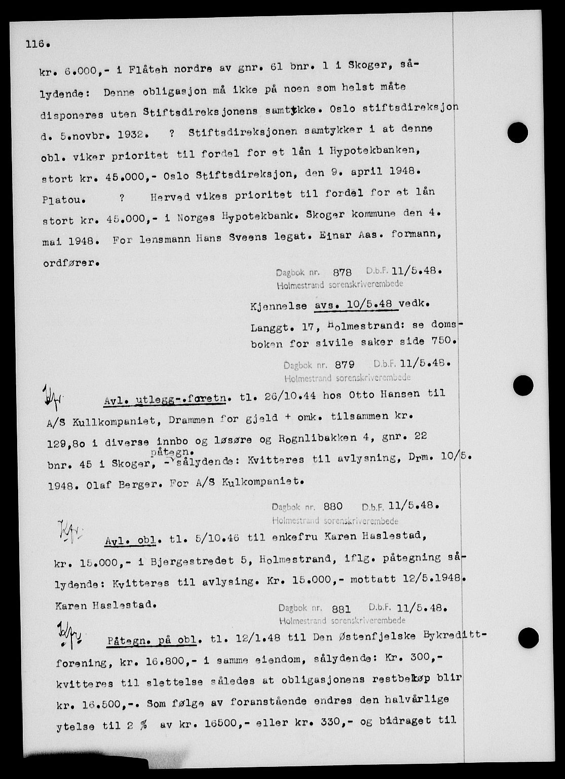 Holmestrand sorenskriveri, SAKO/A-67/G/Ga/Gab/L0058: Pantebok nr. B-58, 1947-1948, s. 116, Dagboknr: 878/1948