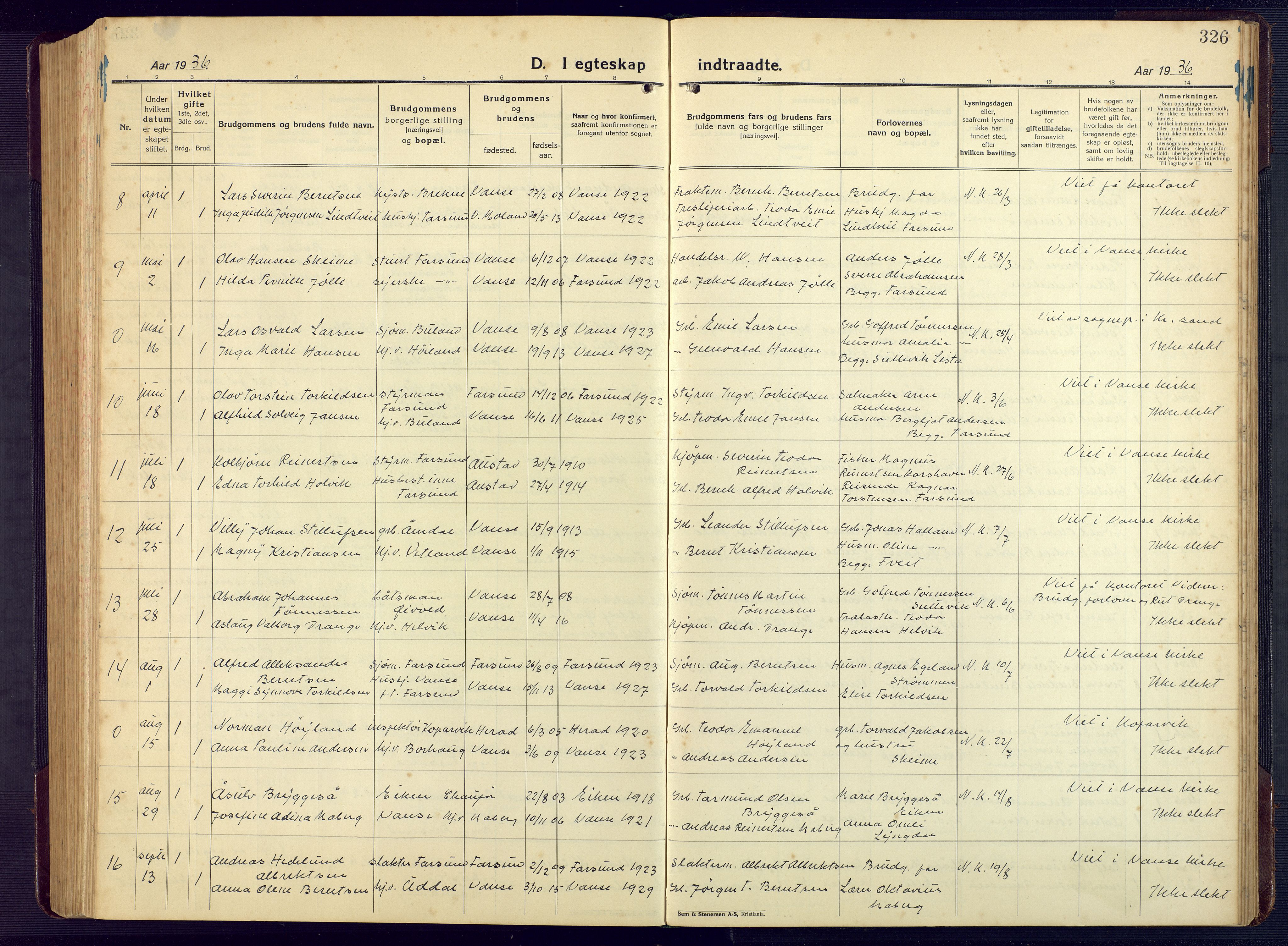 Lista sokneprestkontor, AV/SAK-1111-0027/F/Fb/L0006: Klokkerbok nr. B 6, 1924-1947, s. 326