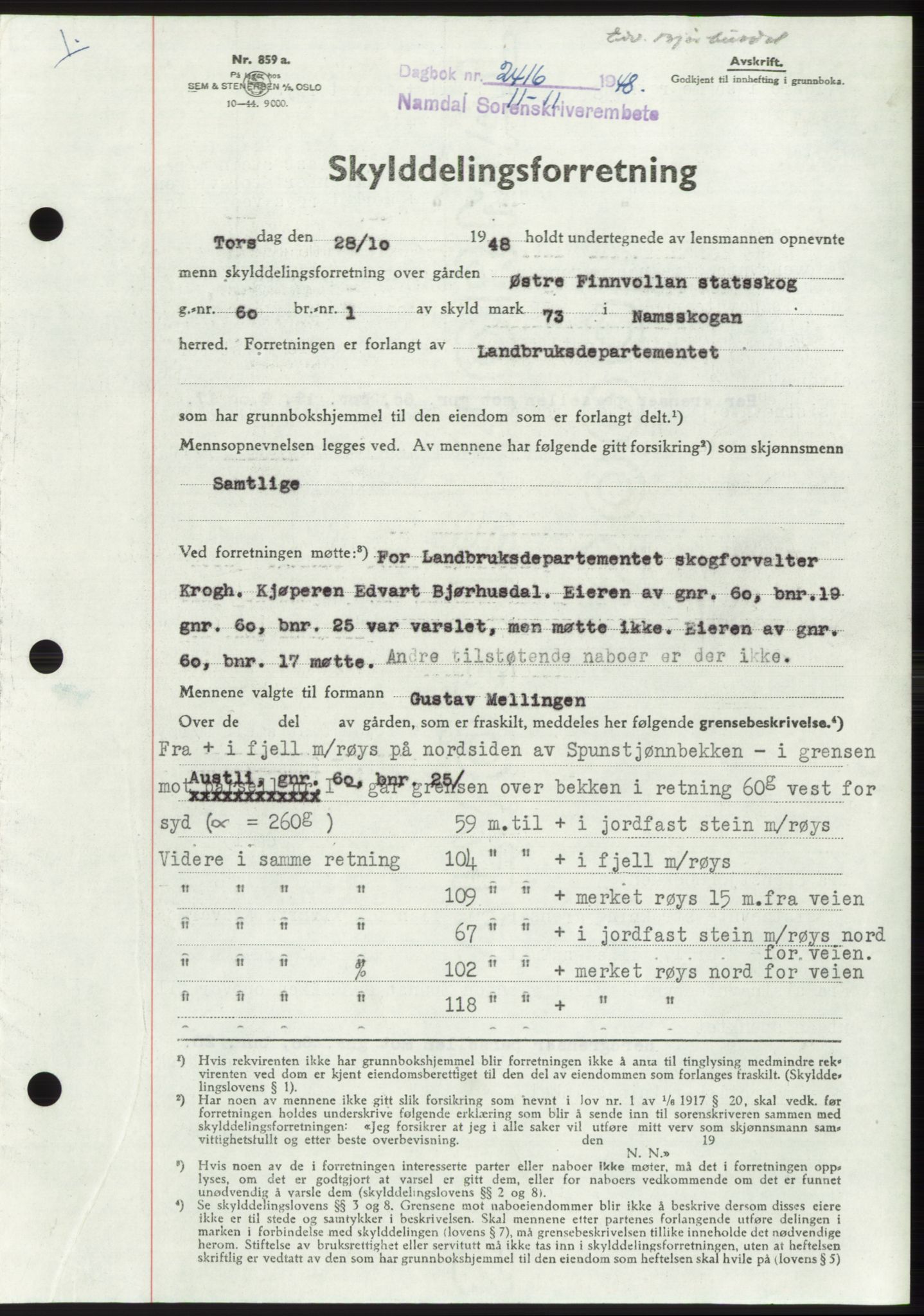 Namdal sorenskriveri, SAT/A-4133/1/2/2C: Pantebok nr. -, 1948-1948, Dagboknr: 2416/1948