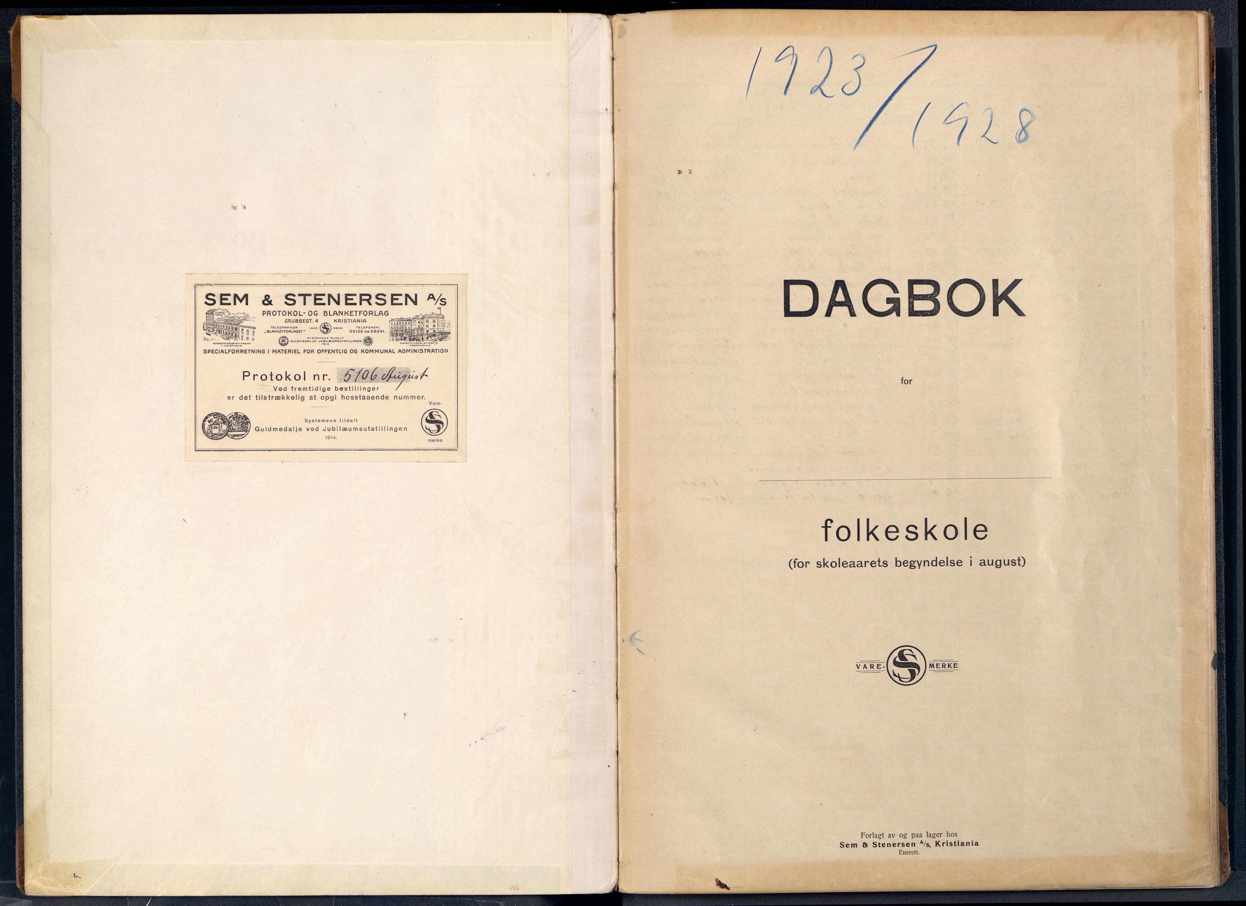 Mandal By - Mandal Allmueskole/Folkeskole/Skole, ARKSOR/1002MG551/I/L0027: Dagbok, 1923-1928