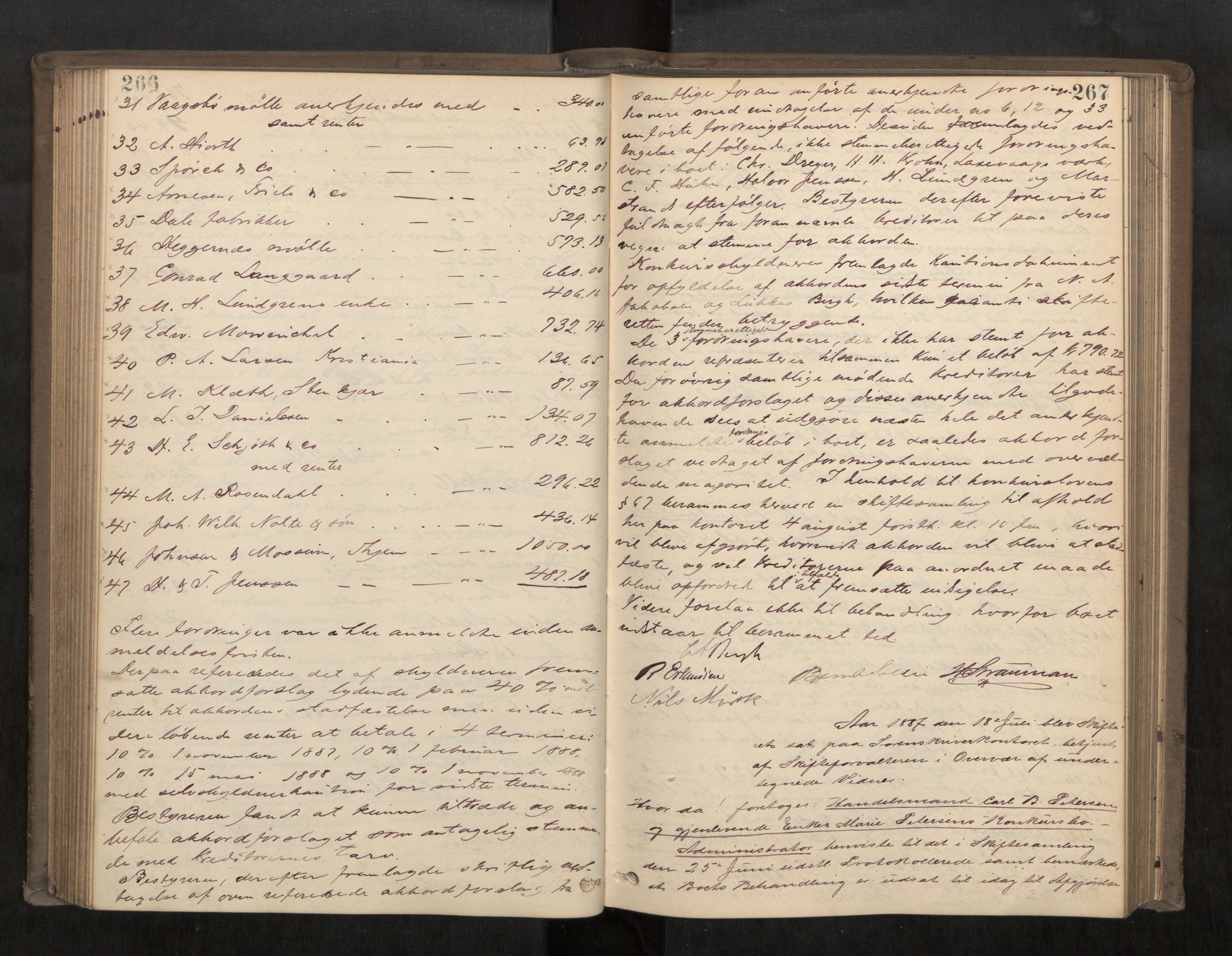 Søndre Helgeland sorenskriveri, AV/SAT-A-4575/1/3/3B/L0003: Skiftebehandlingsprotokoll, 1885-1889, s. 266-267