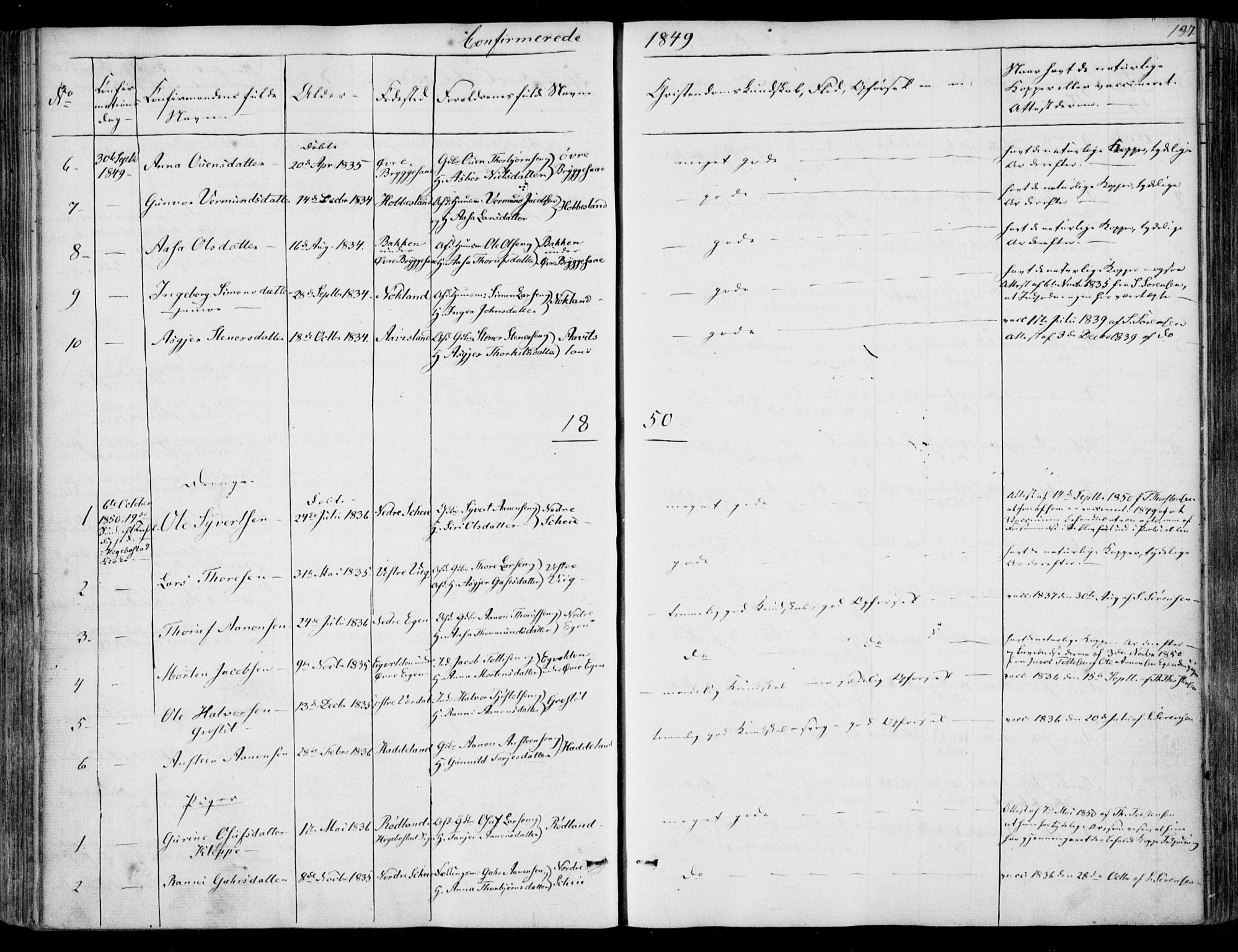 Hægebostad sokneprestkontor, SAK/1111-0024/F/Fa/Fab/L0002: Ministerialbok nr. A 2, 1836-1872, s. 137