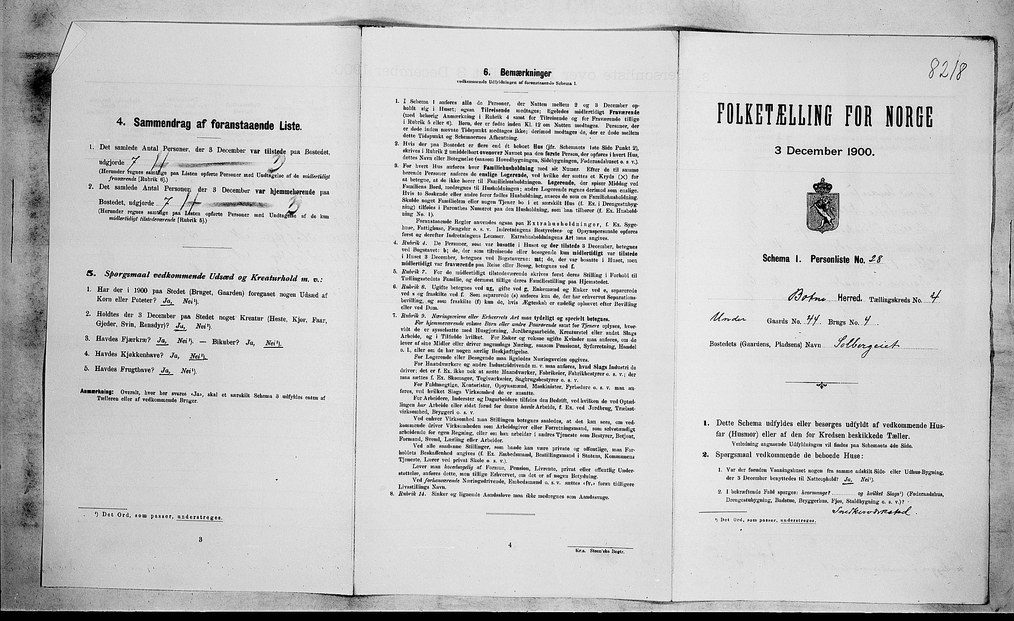 RA, Folketelling 1900 for 0715 Botne herred, 1900, s. 535