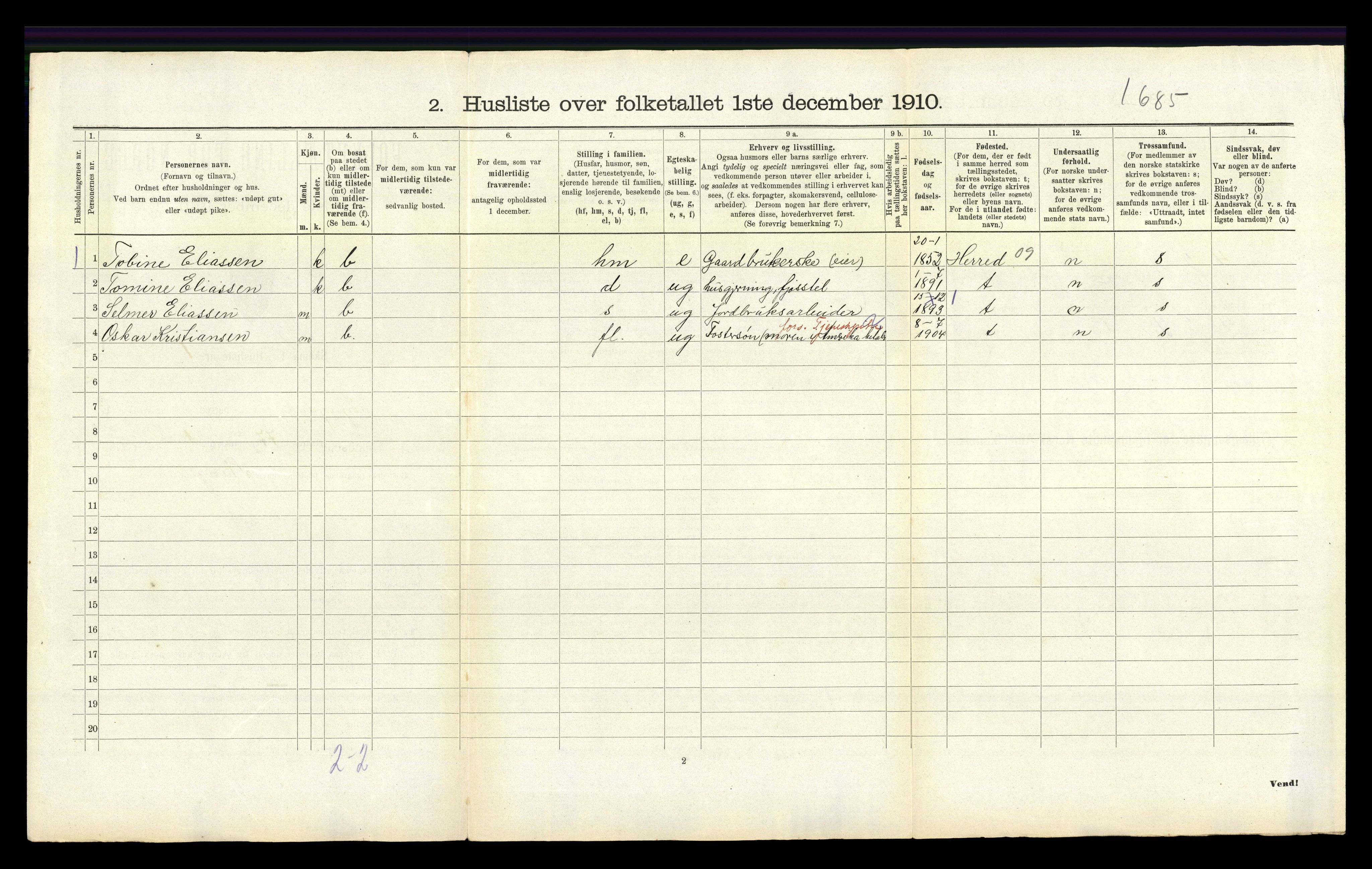 RA, Folketelling 1910 for 1032 Lyngdal herred, 1910, s. 195