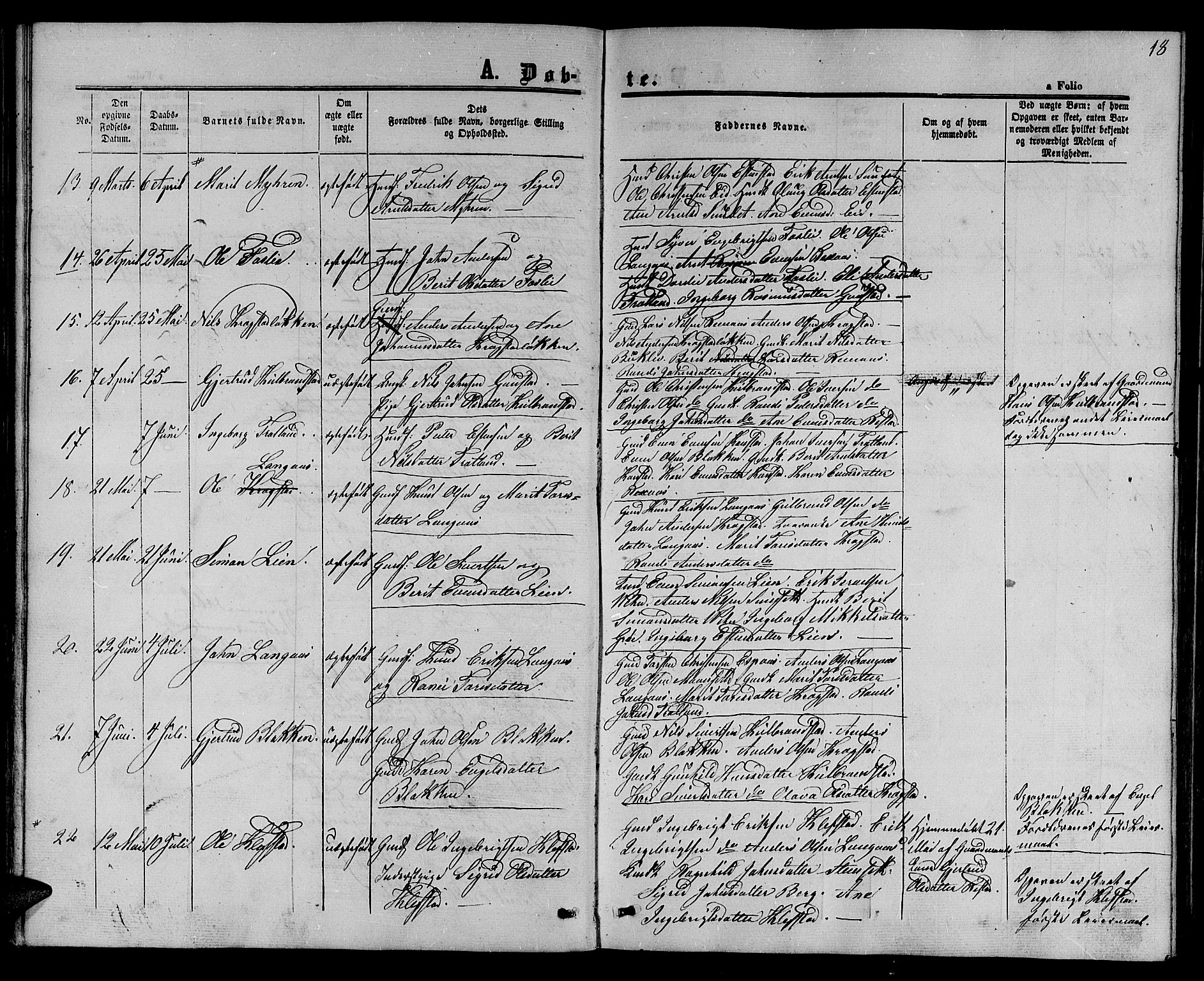 Ministerialprotokoller, klokkerbøker og fødselsregistre - Sør-Trøndelag, AV/SAT-A-1456/694/L1131: Klokkerbok nr. 694C03, 1858-1886, s. 18