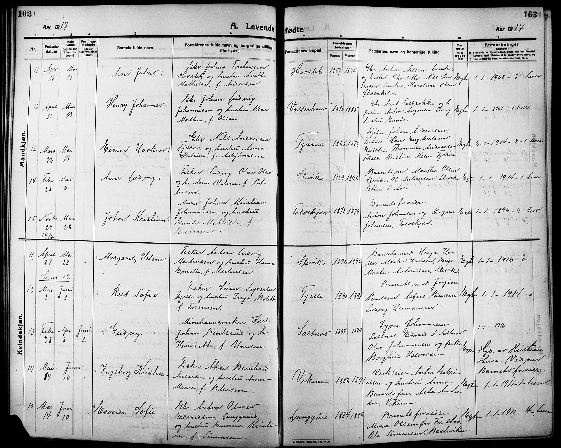 Onsøy prestekontor Kirkebøker, AV/SAO-A-10914/G/Ga/L0003: Klokkerbok nr. I 3, 1910-1926, s. 162-163