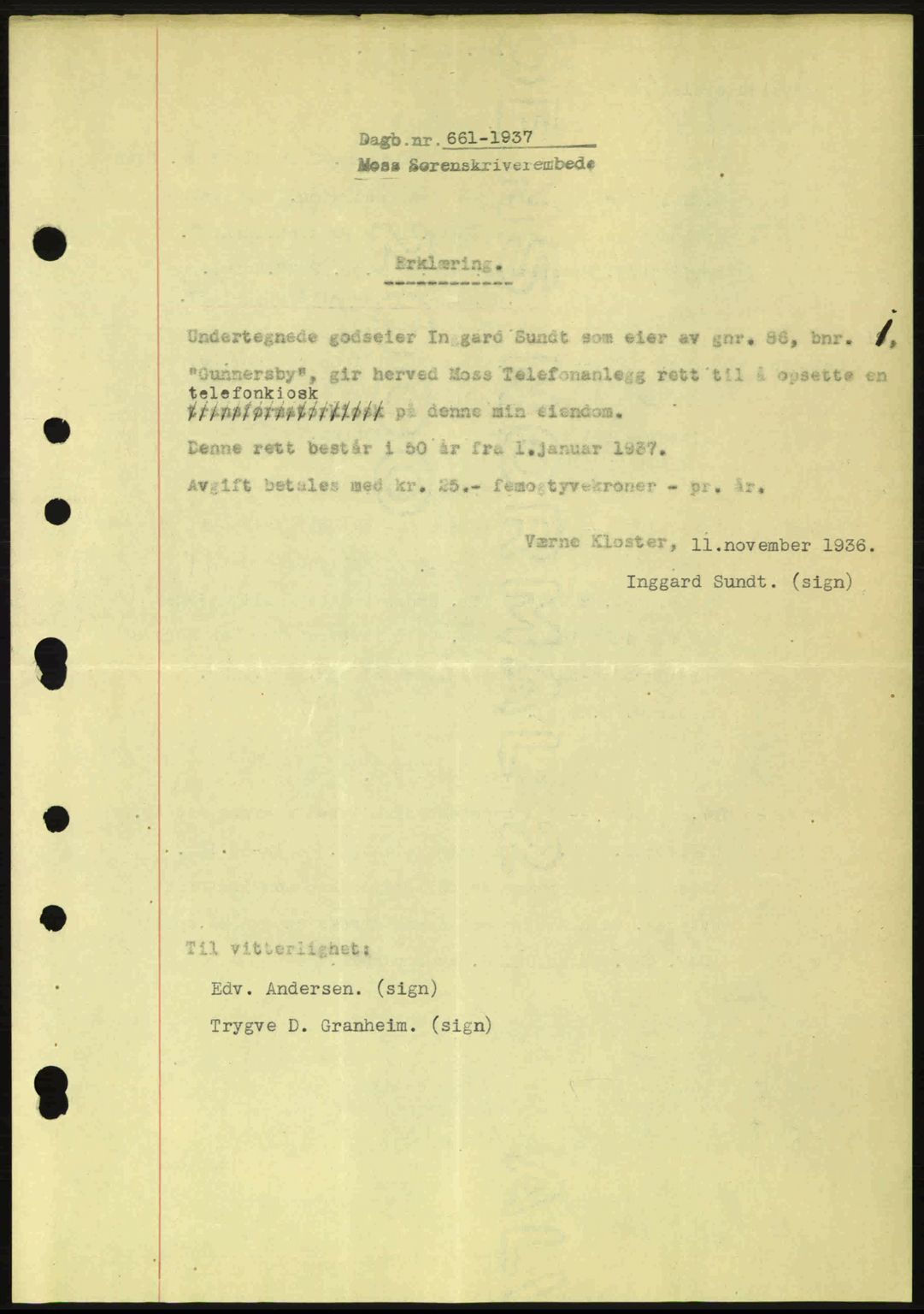 Moss sorenskriveri, SAO/A-10168: Pantebok nr. B3, 1937-1937, Dagboknr: 661/1937