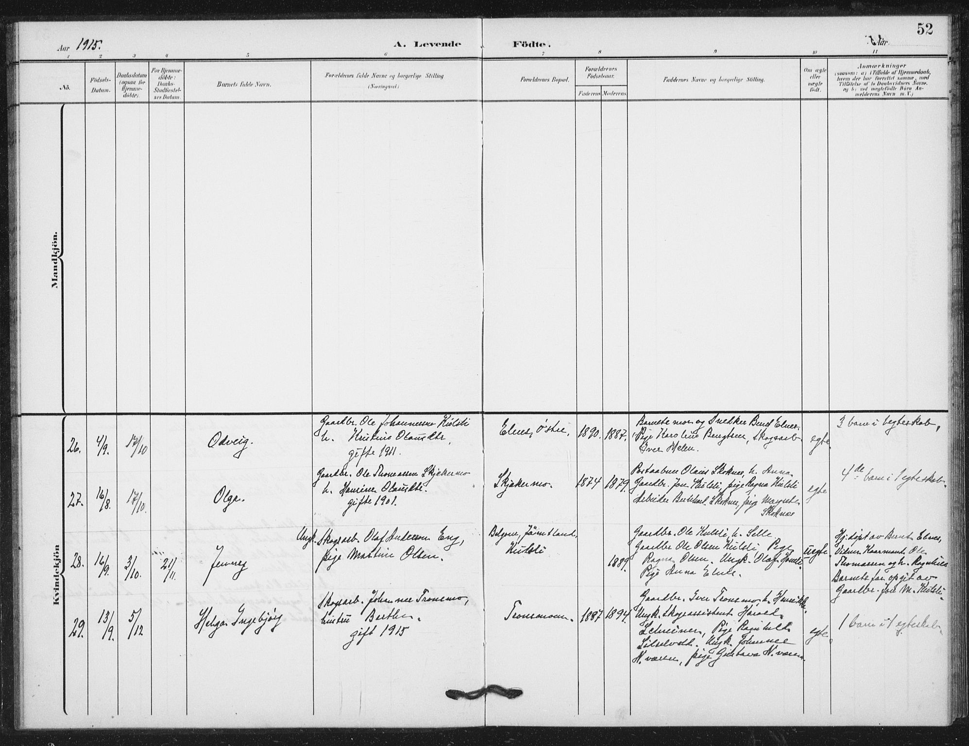 Ministerialprotokoller, klokkerbøker og fødselsregistre - Nord-Trøndelag, AV/SAT-A-1458/724/L0264: Ministerialbok nr. 724A02, 1908-1915, s. 52