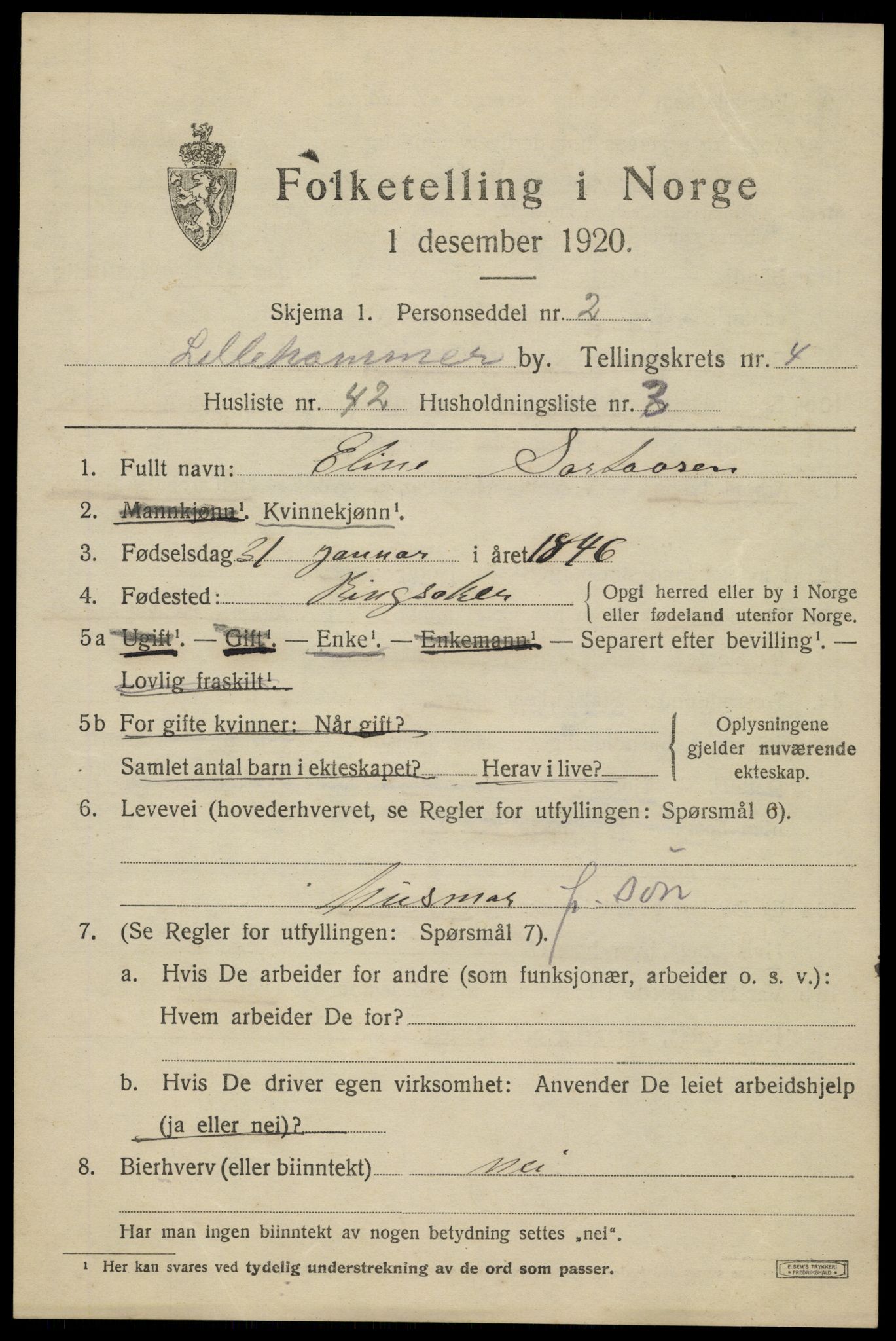 SAH, Folketelling 1920 for 0501 Lillehammer kjøpstad, 1920, s. 7346