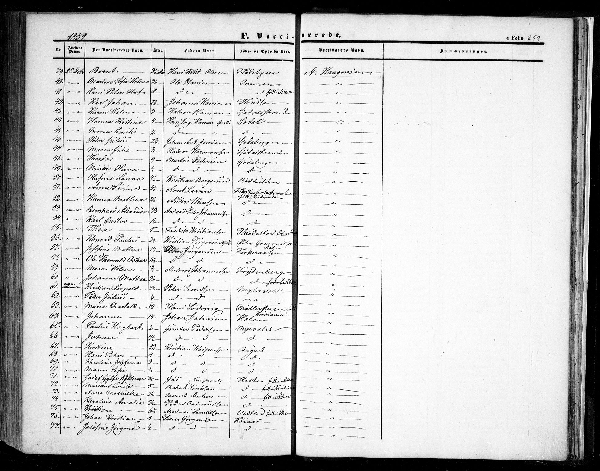 Nesodden prestekontor Kirkebøker, AV/SAO-A-10013/F/Fa/L0007: Ministerialbok nr. I 7, 1848-1868, s. 252